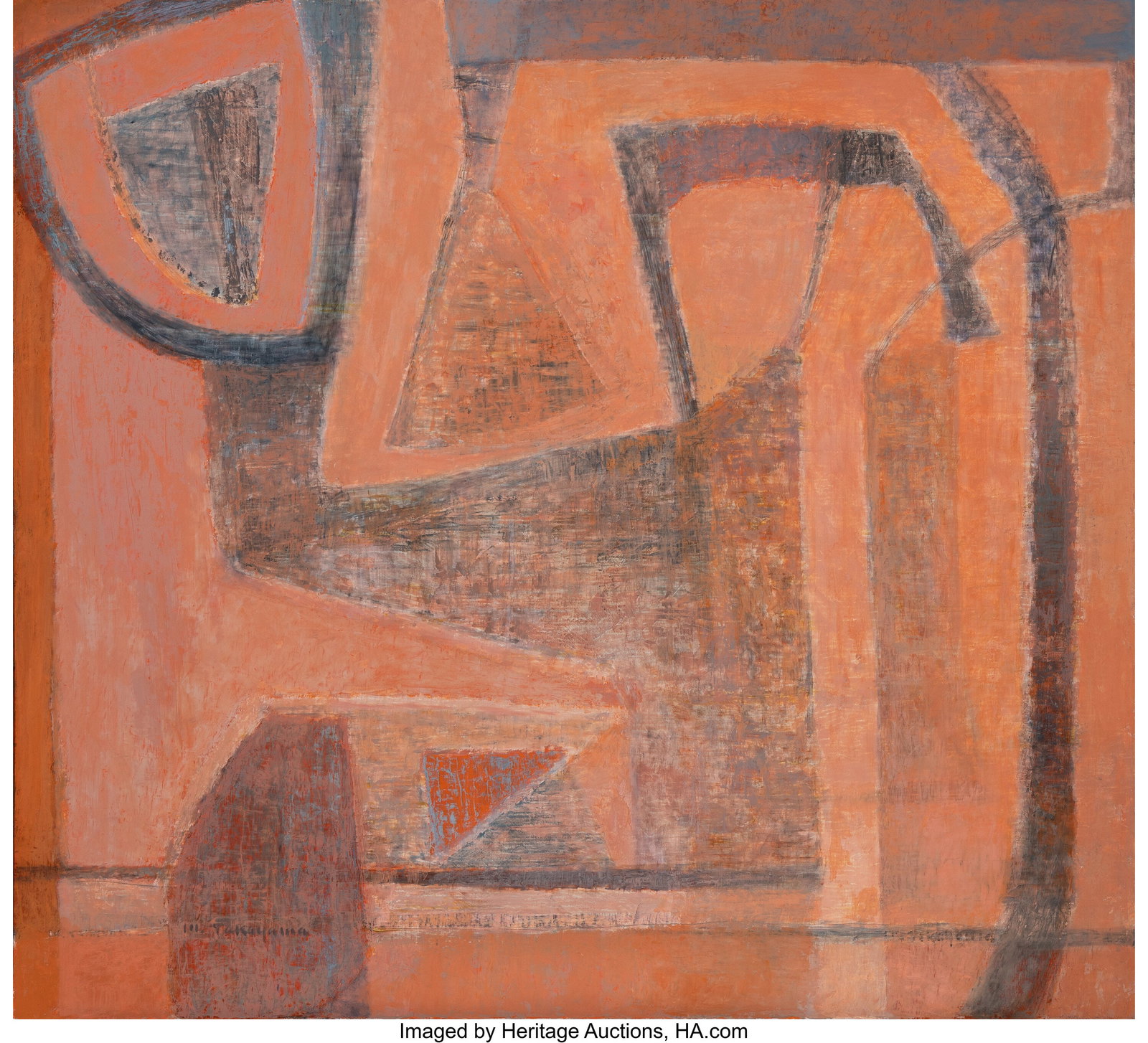 Michio Takayama (1903-1994) Dialogue Oil on canv: Michio Takayama (1903-1994) Dialogue Oil on canvas 40 x 44 inches (101.6 x 111.8 cm) Signed lower left: M. Takayama Signed and titled on stretcher: