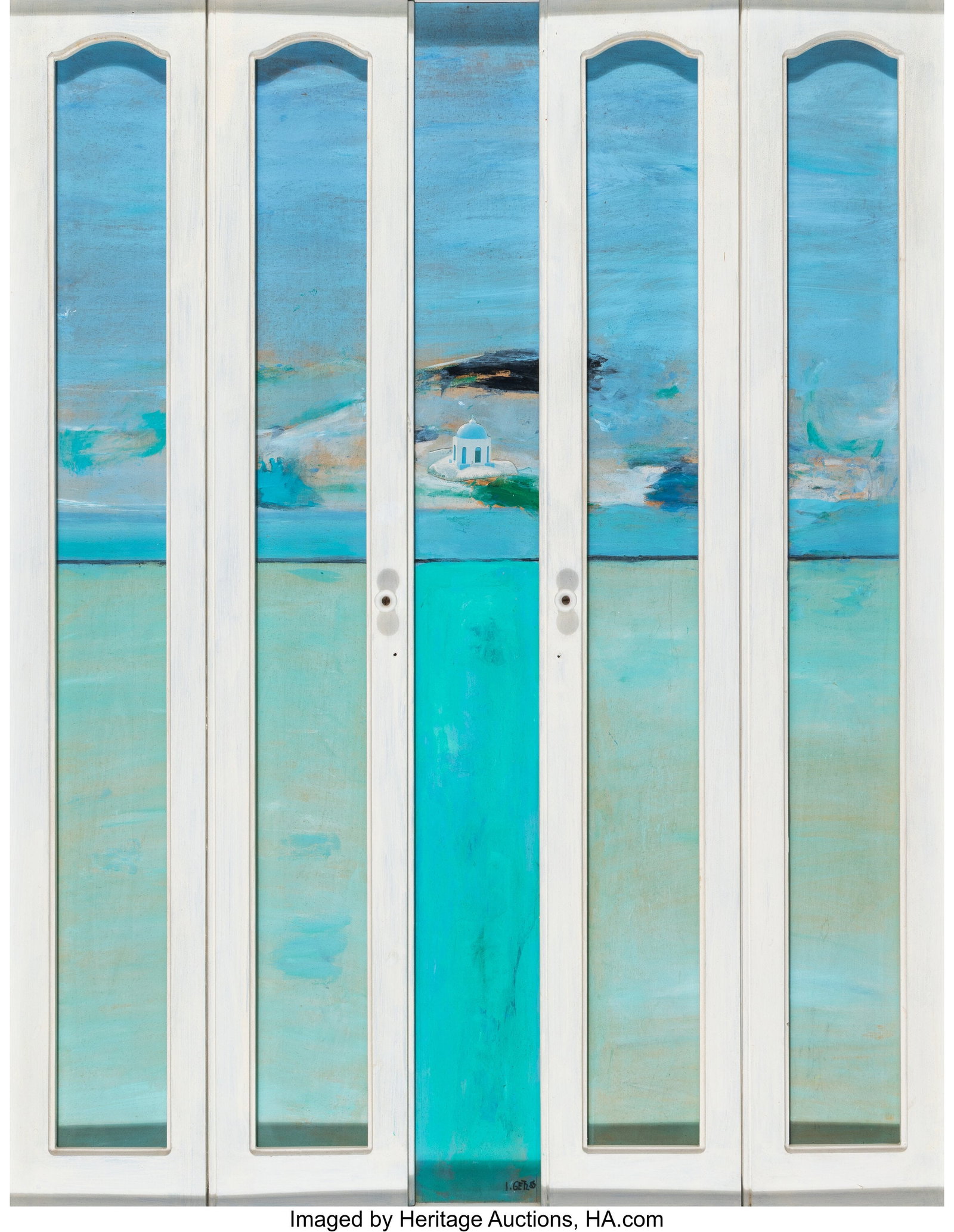 Ilse Getz (1917-1992) Imagined Island, 1985 Oil : Ilse Getz (1917-1992) Imagined Island, 1985 Oil and collage with wood construction on panel 42-1/4 x 33 inches (107.3 x 83.8 cm) Signed and dated along lowe