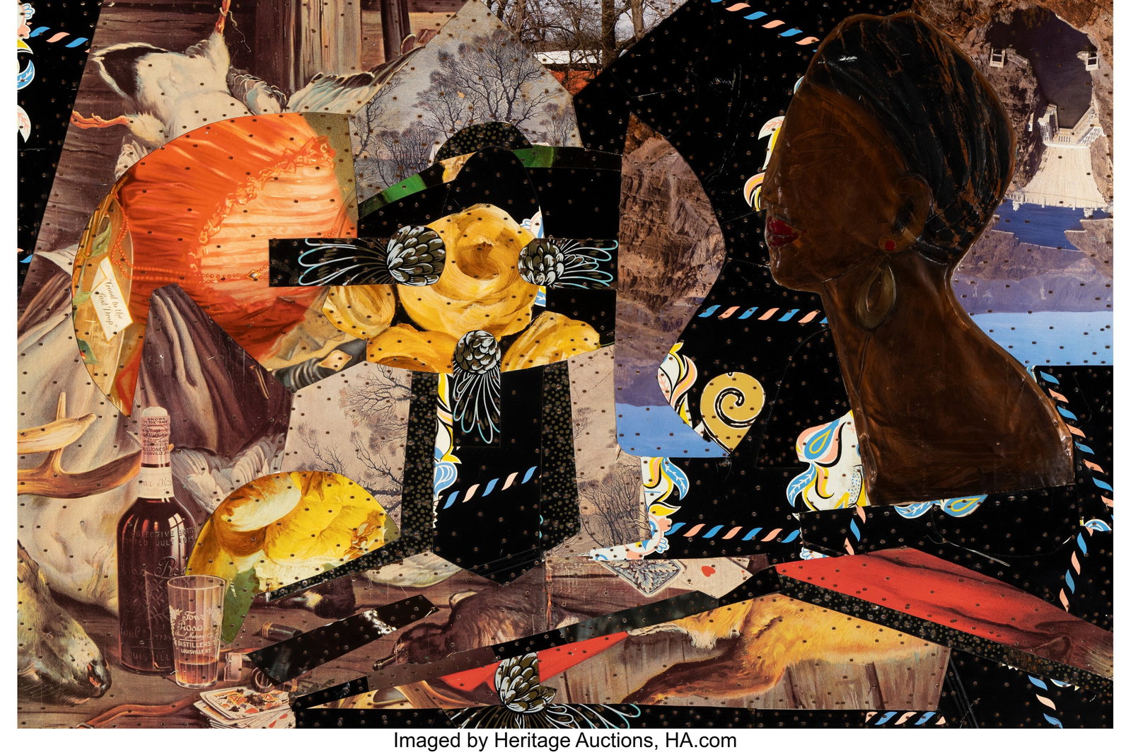 Tony Berlant (b. 1941) Nadine, 1988-89 Printed m: Tony Berlant (b. 1941) Nadine, 1988-89 Printed metal collage on wood panel with steel brads 19-3/4 x 29-1/2 inches (50.2 x 74.9 cm) Signed,