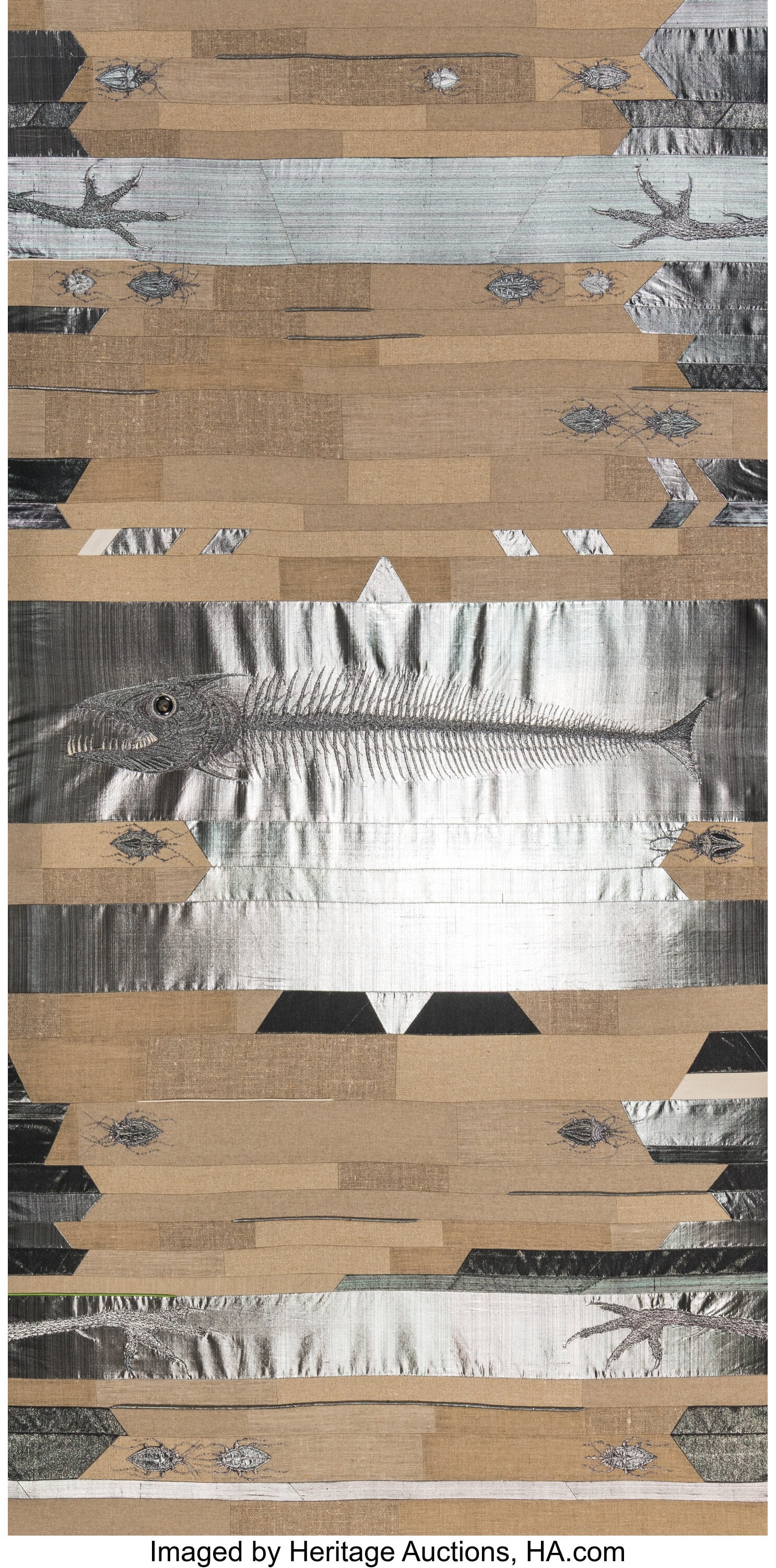 Angelo Filomeno (b. 1963) Untitled, 2013 Embroid: Angelo Filomeno (b. 1963) Untitled, 2013 Embroidery and metal studs on silk shantung stretched over linen 78 x 39 inches (198.1 x 99.1 cm) PROVENANCE&col