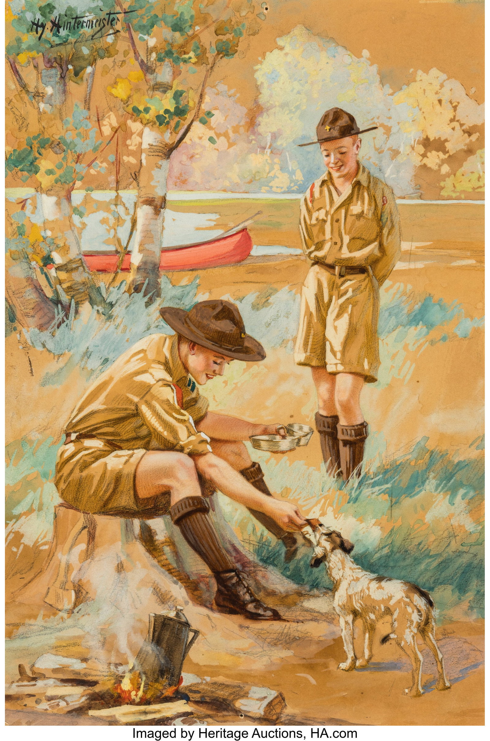 Hy (Henry) Hintermeister (American, 1897-1970) A: Hy (Henry) Hintermeister (American, 1897-1970) A Scout is Kind, circa 1920s Gouache and charcoal on paper laid on board 14-5/8 x 9-3/4 inches (37.3 