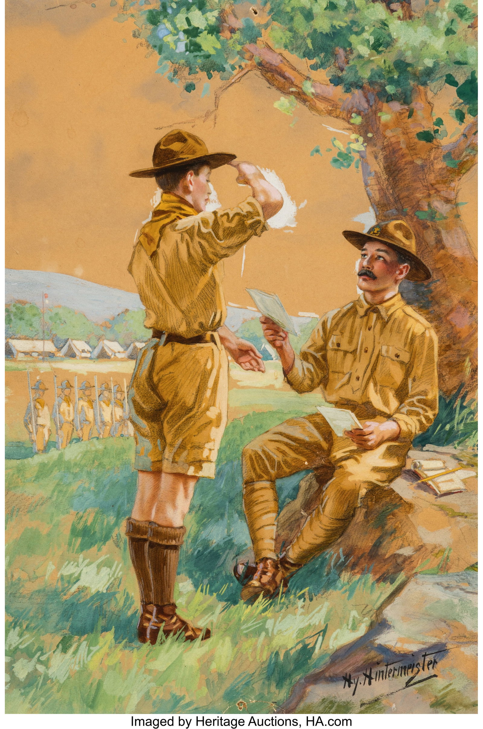 Hy (Henry) Hintermeister (American, 1897-1970) A: Hy (Henry) Hintermeister (American, 1897-1970) A Scout is Loyal, circa 1920s Gouache and charcoal on paper laid on board 14-5/8 x 9-3/4 inches (37.1