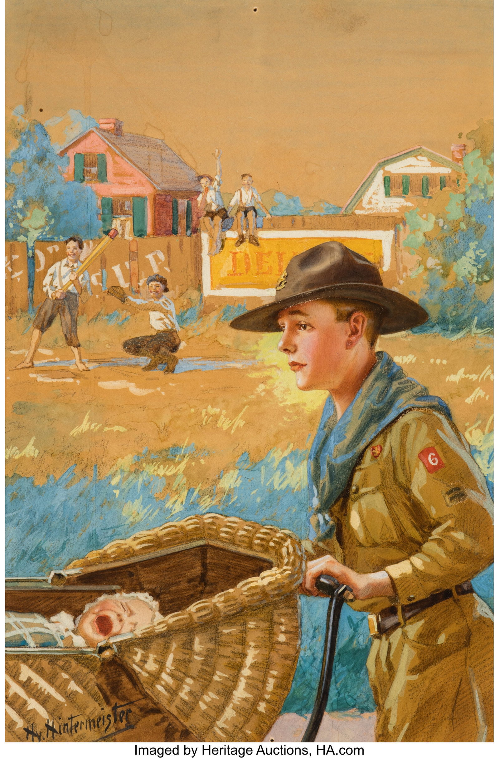 Hy (Henry) Hintermeister (American, 1897-1970) A: Hy (Henry) Hintermeister (American, 1897-1970) A Scout is Obedient, circa 1920s Gouache and charcoal on paper laid on board 14-5/8 x 9-3/4 inches (37&perio