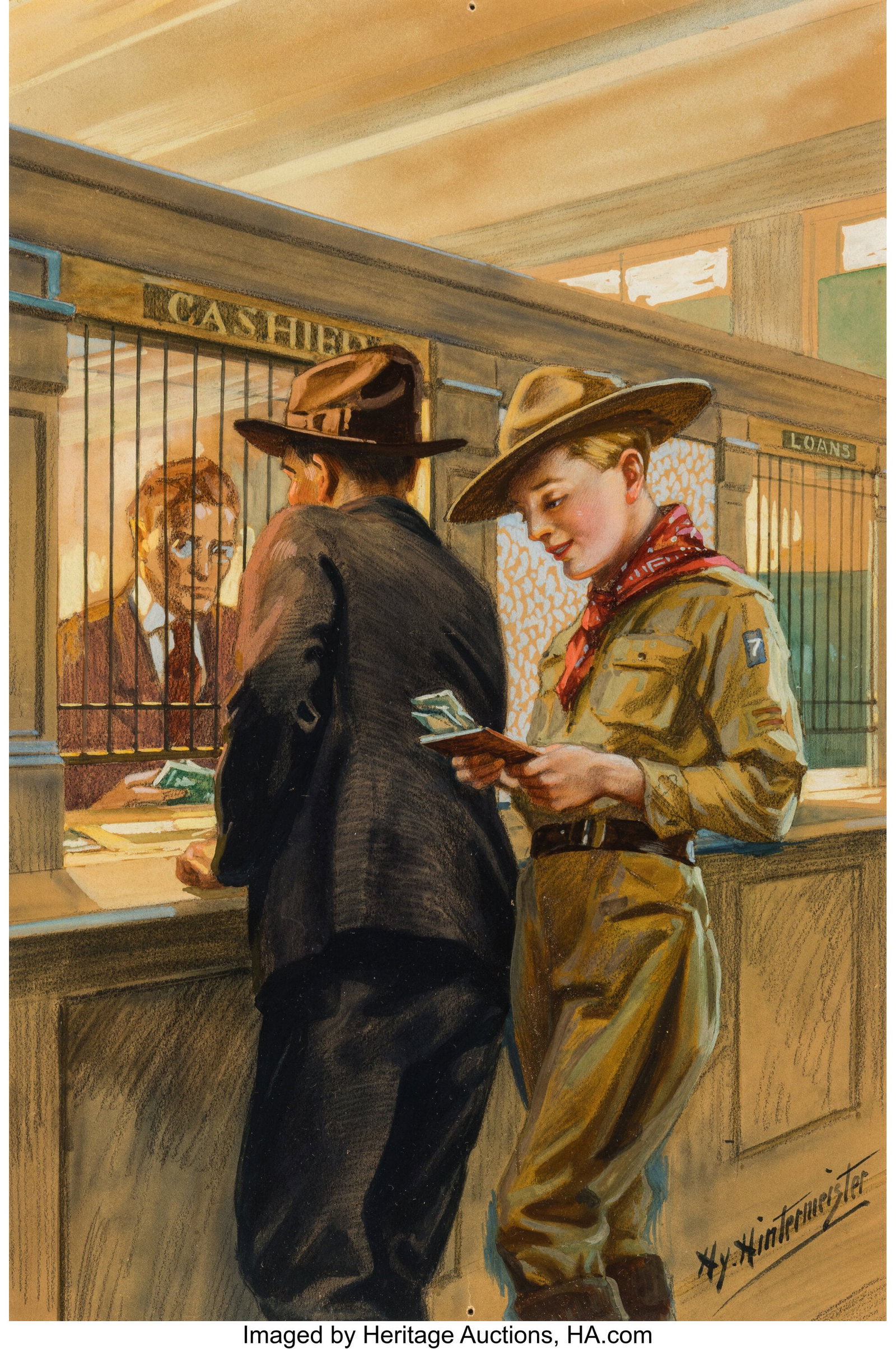 Hy (Henry) Hintermeister (American, 1897-1970) A: Hy (Henry) Hintermeister (American, 1897-1970) A Scout is Thrifty, circa 1920s Gouache and charcoal on paper laid on board 14-5/8 x 9-3/4 inches (37&period
