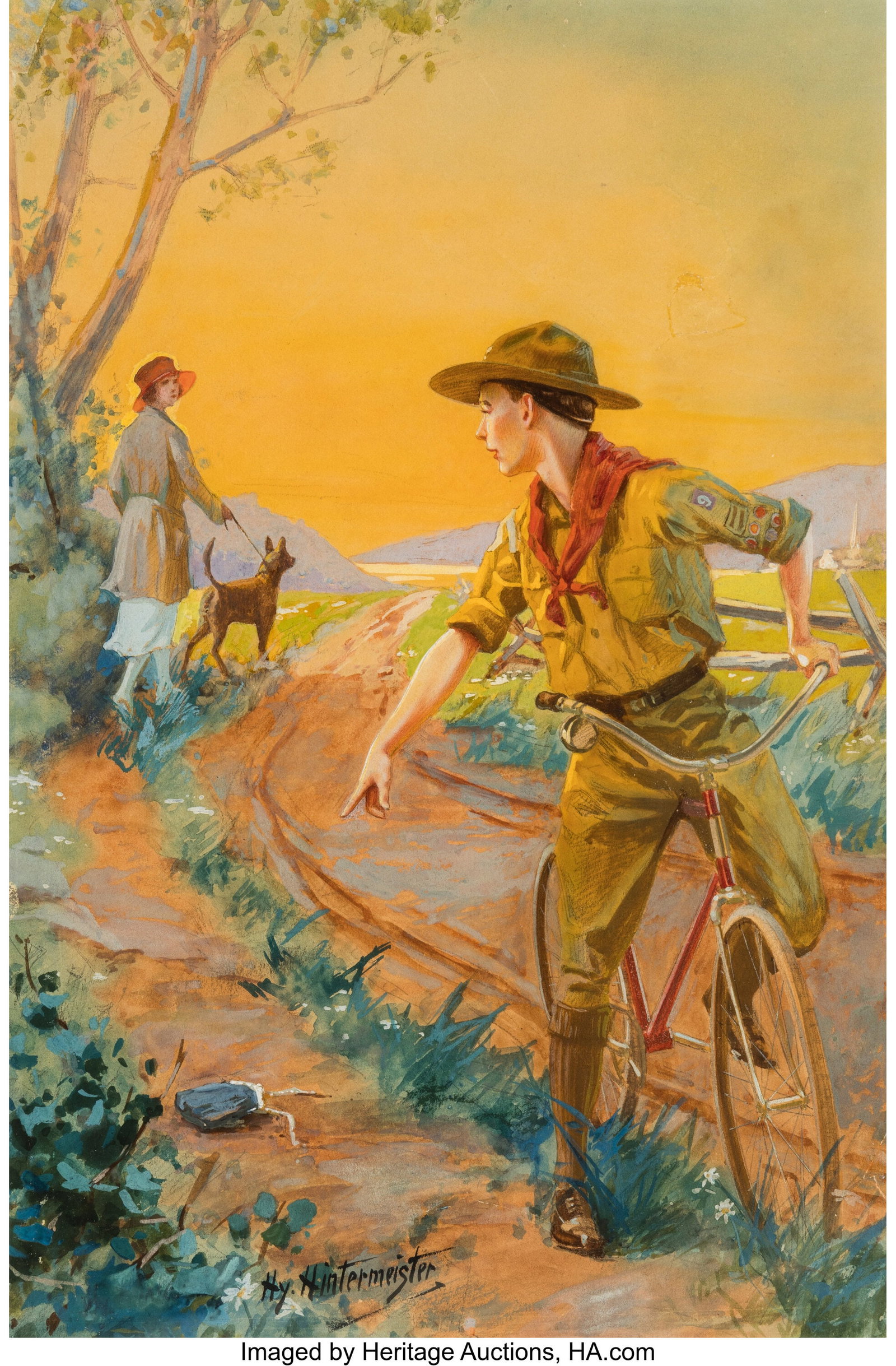 Hy (Henry) Hintermeister (American, 1897-1970) A: Hy (Henry) Hintermeister (American, 1897-1970) A Scout is Trustworthy, circa 1920s Gouache and charcoal on paper 14-5/8 x 9-3/4 inches (37.1 x 24&pe