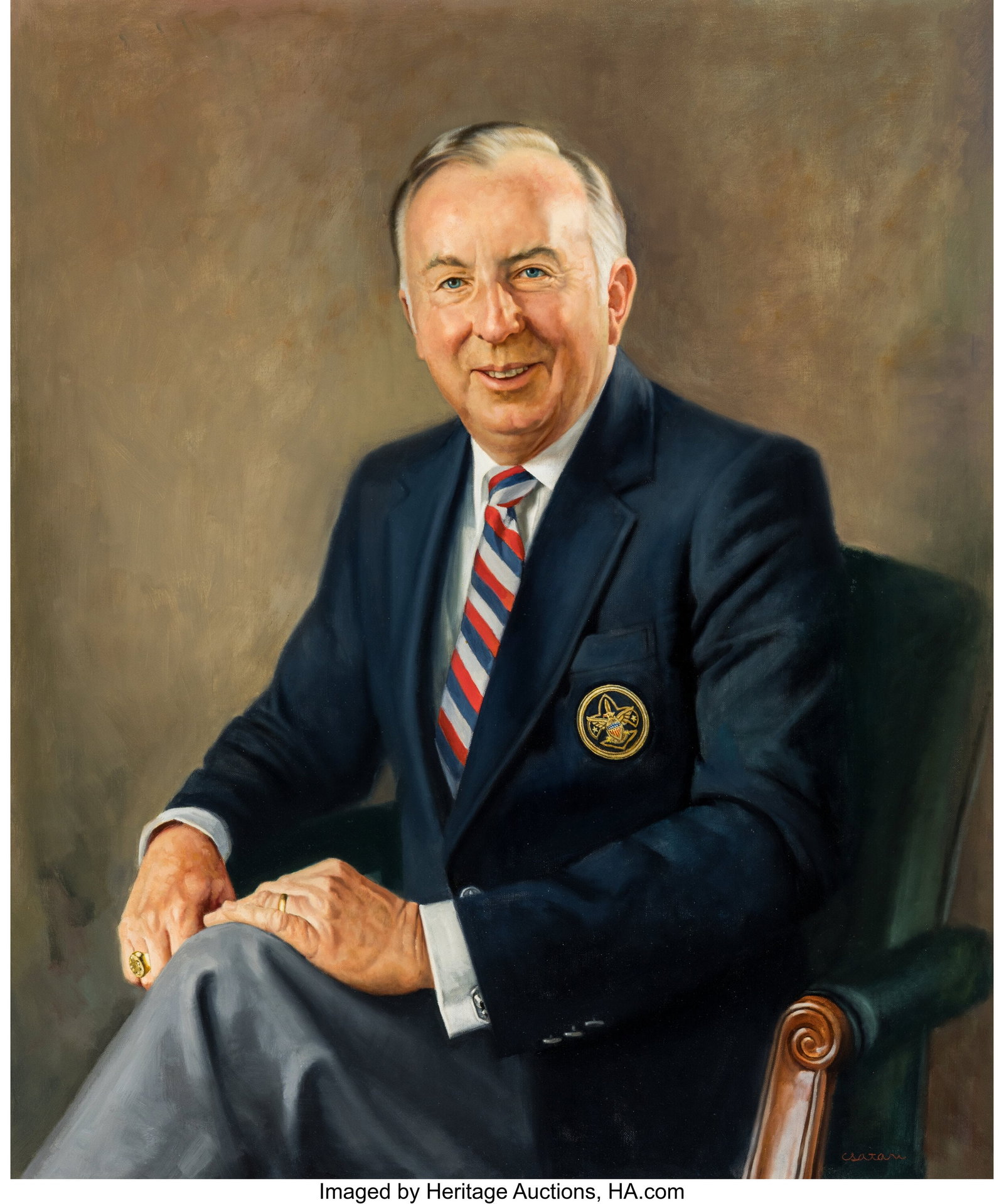 Joseph Csatari (American, 1929-2025) Portrait of: Joseph Csatari (American, 1929-2025) Portrait of Jere B. Ratcliff, 1985 Oil on canvas 36 x 30 inches (91.4 x 76.2 cm) Signed lower right: Csa