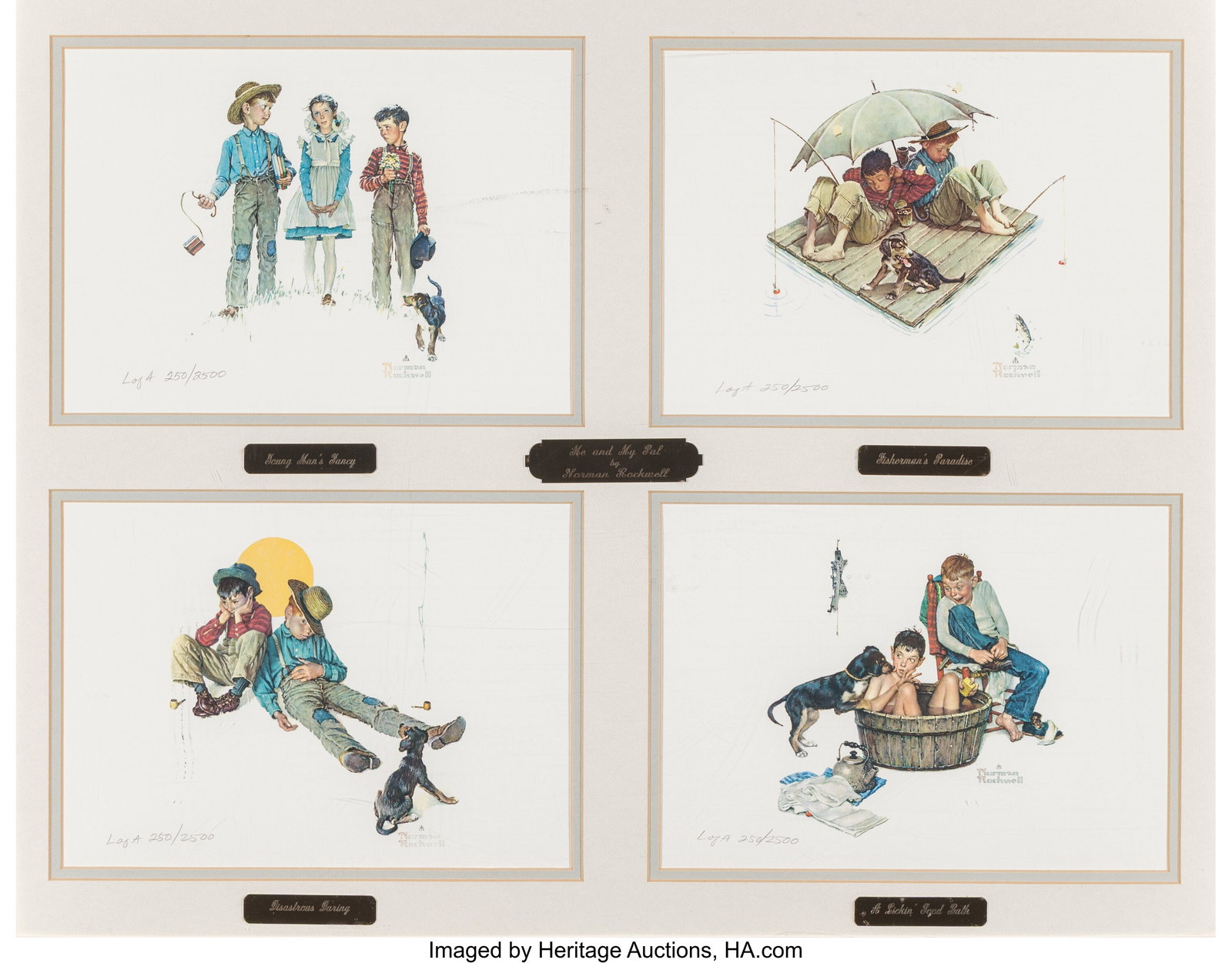 Norman Rockwell (American, 1894-1978) Four Seaso: Norman Rockwell (American, 1894-1978) Four Seasons: Me and My Pal calendar suite printer's proof sheet, 1954 Offset lithograph on laid paper 22 x 28 inches (55.