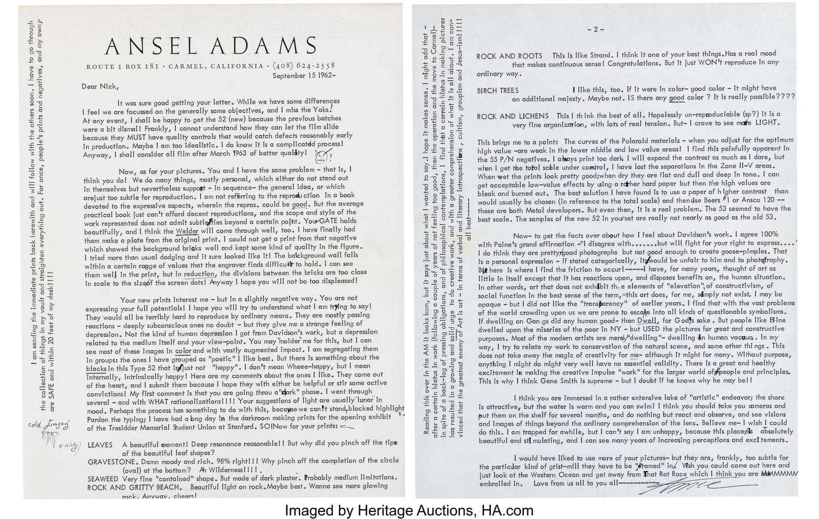 Ansel Adams (American, 1902-1984) Typed Autograp (1 of 5)