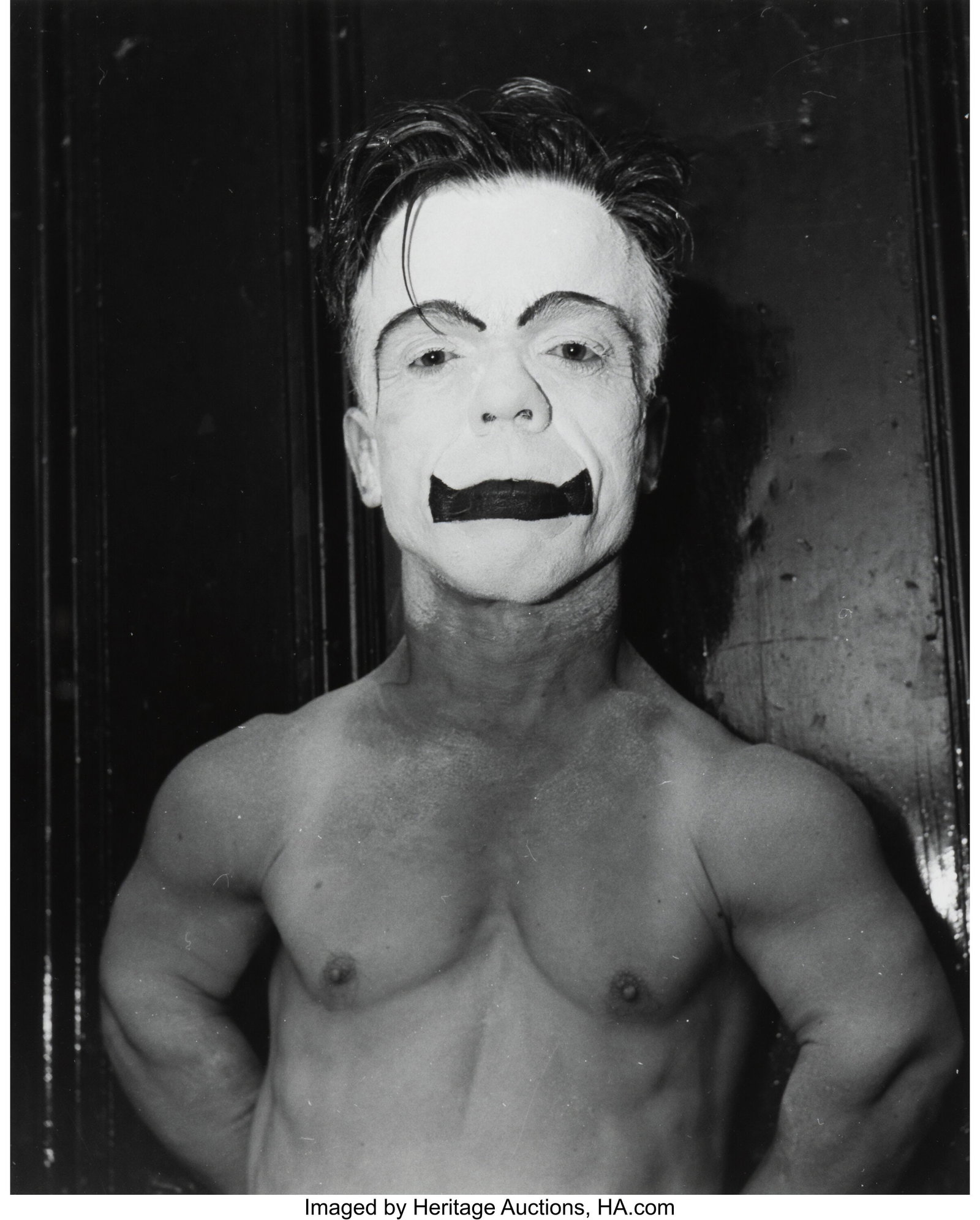 Weegee (American, 1899-1968) Jimmy Armstrong, th: Weegee (American, 1899-1968) Jimmy Armstrong, the Clown, 1943 Gelatin silver print, ferrotyped 9-1/4 x 7-5/8 inches (23.5 x 19.4 cm) &