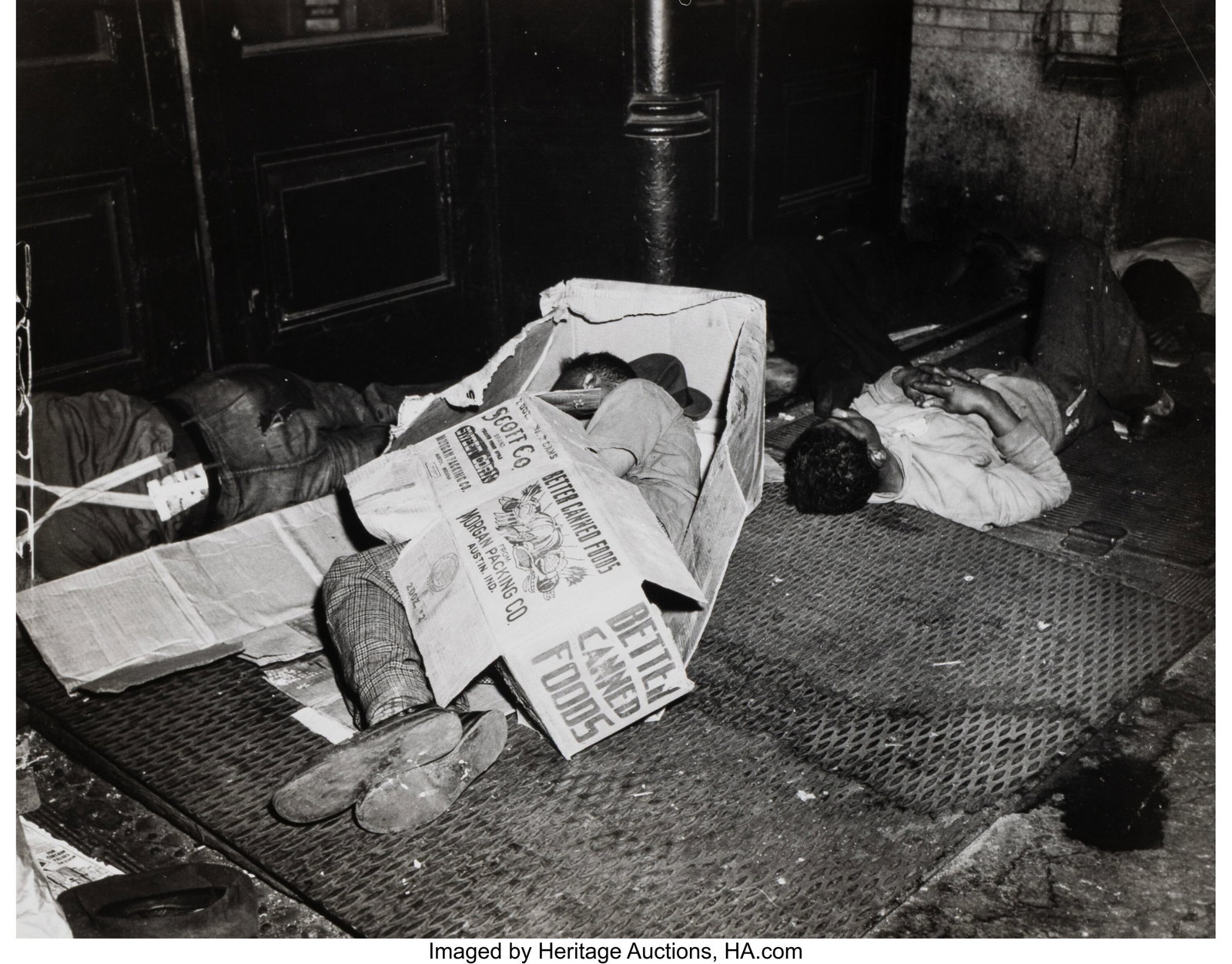 Weegee (American, 1899-1968) Men sleeping on the: Weegee (American, 1899-1968) Men sleeping on the sidewalk on the Bowery, New York, 1950 Gelatin silver print, printed later 10-3/8 x 13-1/4 inches (26&pe