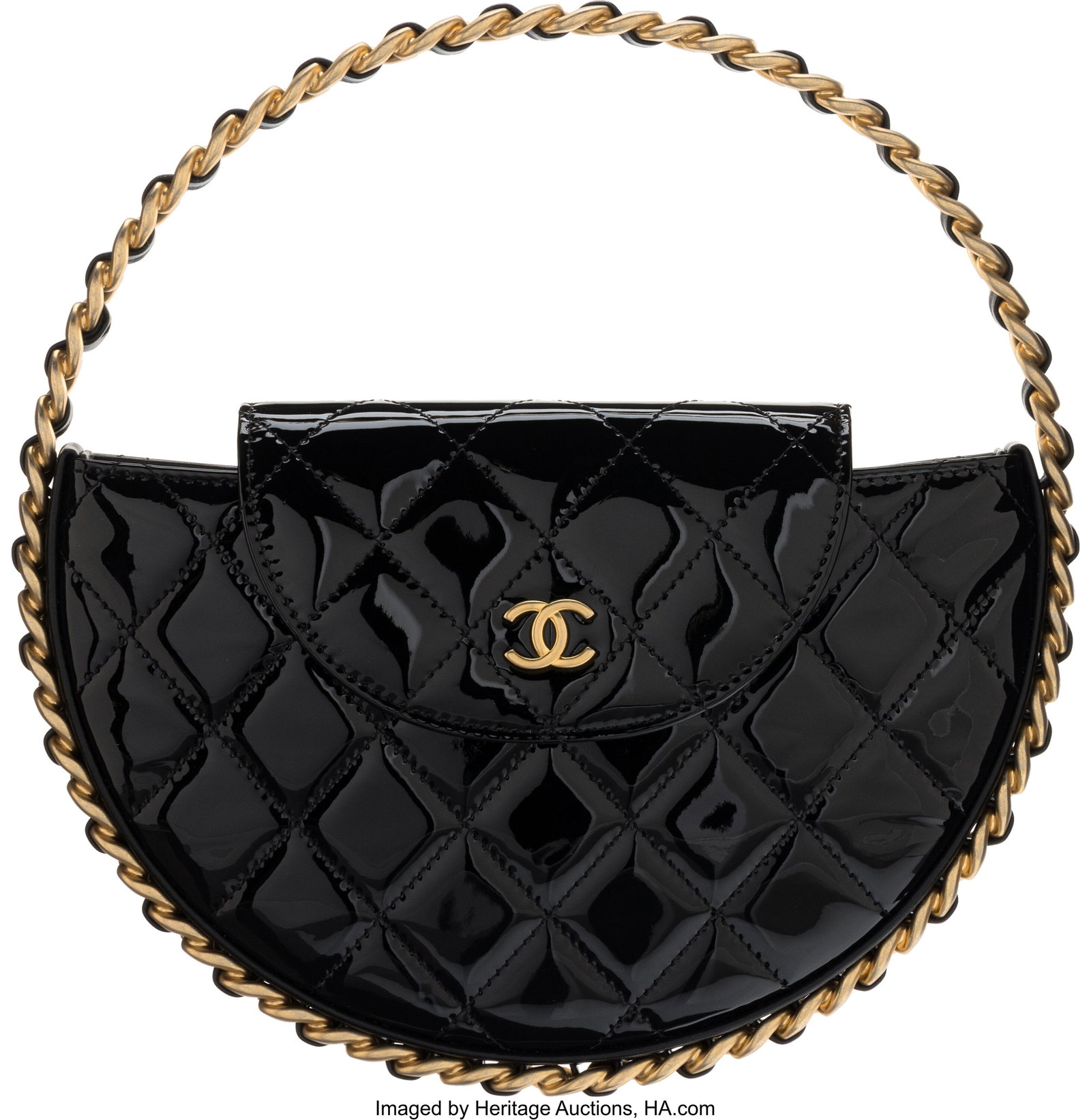Chanel Black Quilted Patent Leather CC Chain Hoo (1 of 4)