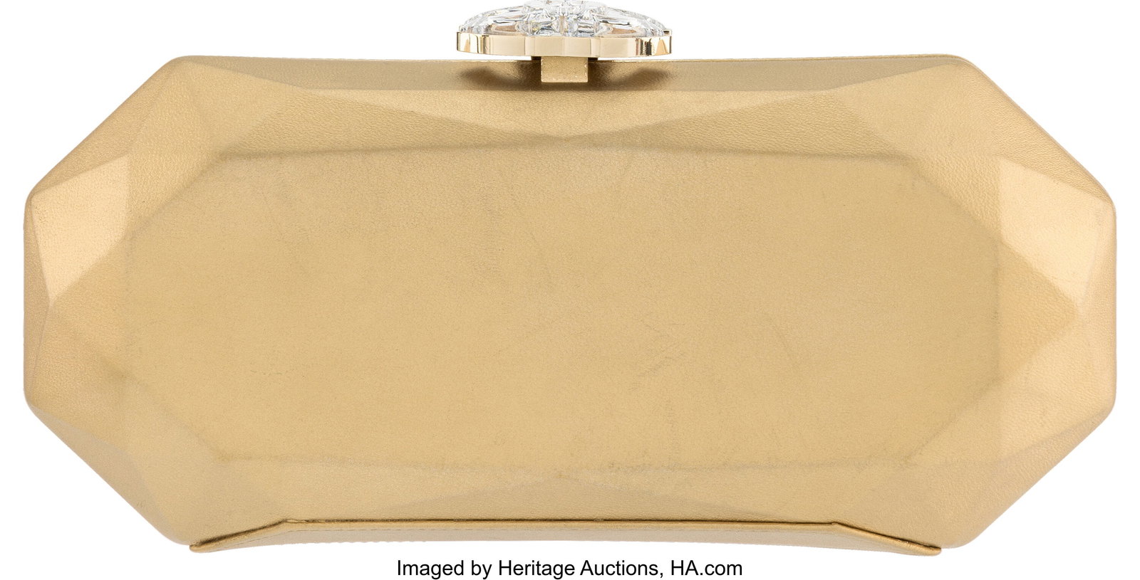 Chanel Gold Lambskin Leather Crystal CC Geometri: Chanel Gold Lambskin Leather Crystal CC Geometric Clutch with Gold Hardware 2008 Condition: 3 10.75" Width x 5.5" Height x 1.5" Depth This clutch is done in Gold Lambskin Le