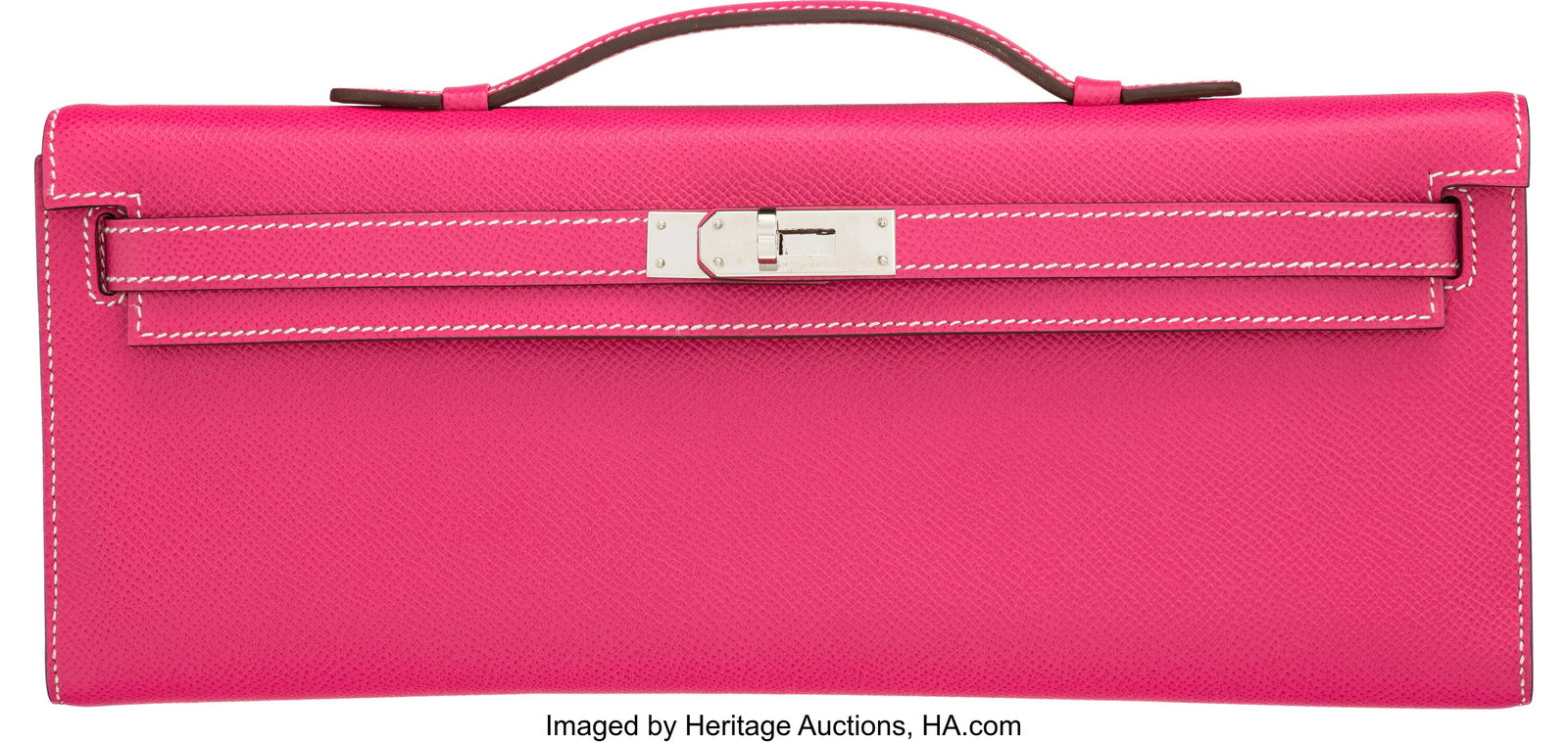 Hermès Rose Tyrien Epsom Leather Kelly Cut Clut: Hermès Rose Tyrien Epsom Leather Kelly Cut Clutch with Palladium Hardware Q Square, 2013 Condition: 2 12" Width x 5" Height x 1" Depth This bag is done in Rose Tyrien Epsom Leather 