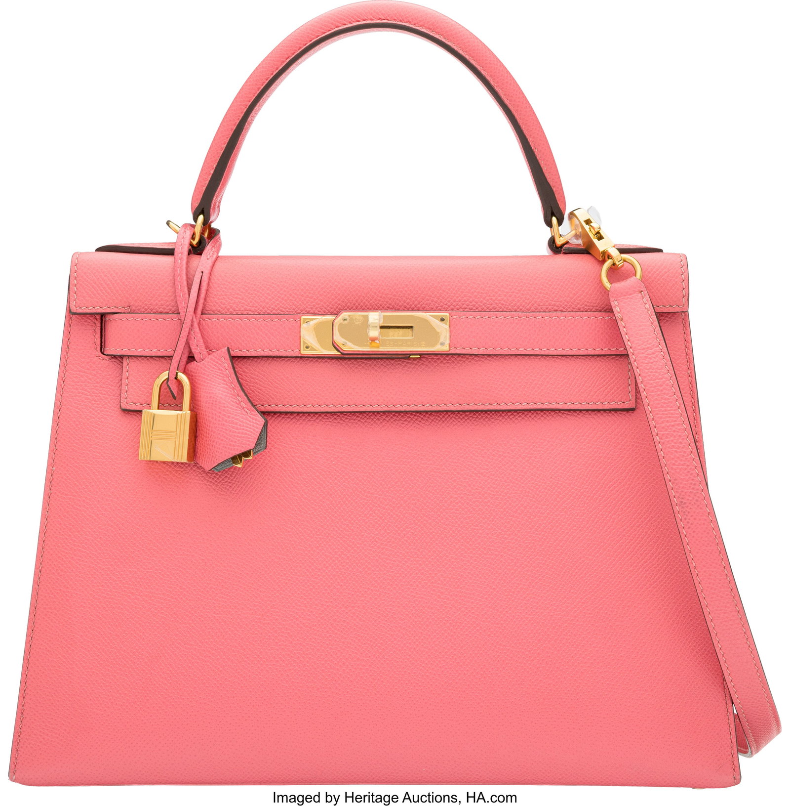 Hermès Special Order Horseshoe 28cm Rose Azalee: Hermès Special Order Horseshoe 28cm Rose Azalee & Gris Mouette Epsom Leather Kelly Sellier Bag with Gold Hardware A, 2017 Condition: 2 11" Width x 8.5" Height x 4.
