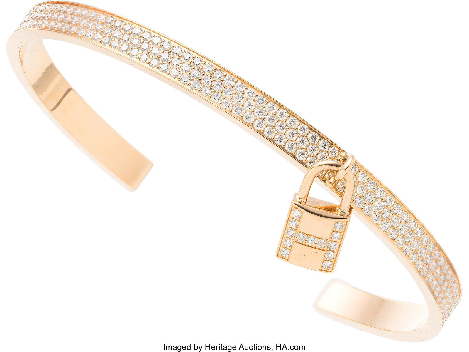 Hermès 18K Rose Gold & Diamond Kelly Cadenas Br: Hermès 18K Rose Gold & Diamond Kelly Cadenas Bracelet, Small Model Condition: 2 Size: ST This bracelet is done in 18k Rose Gold set with 315 diamonds weighing approximatel