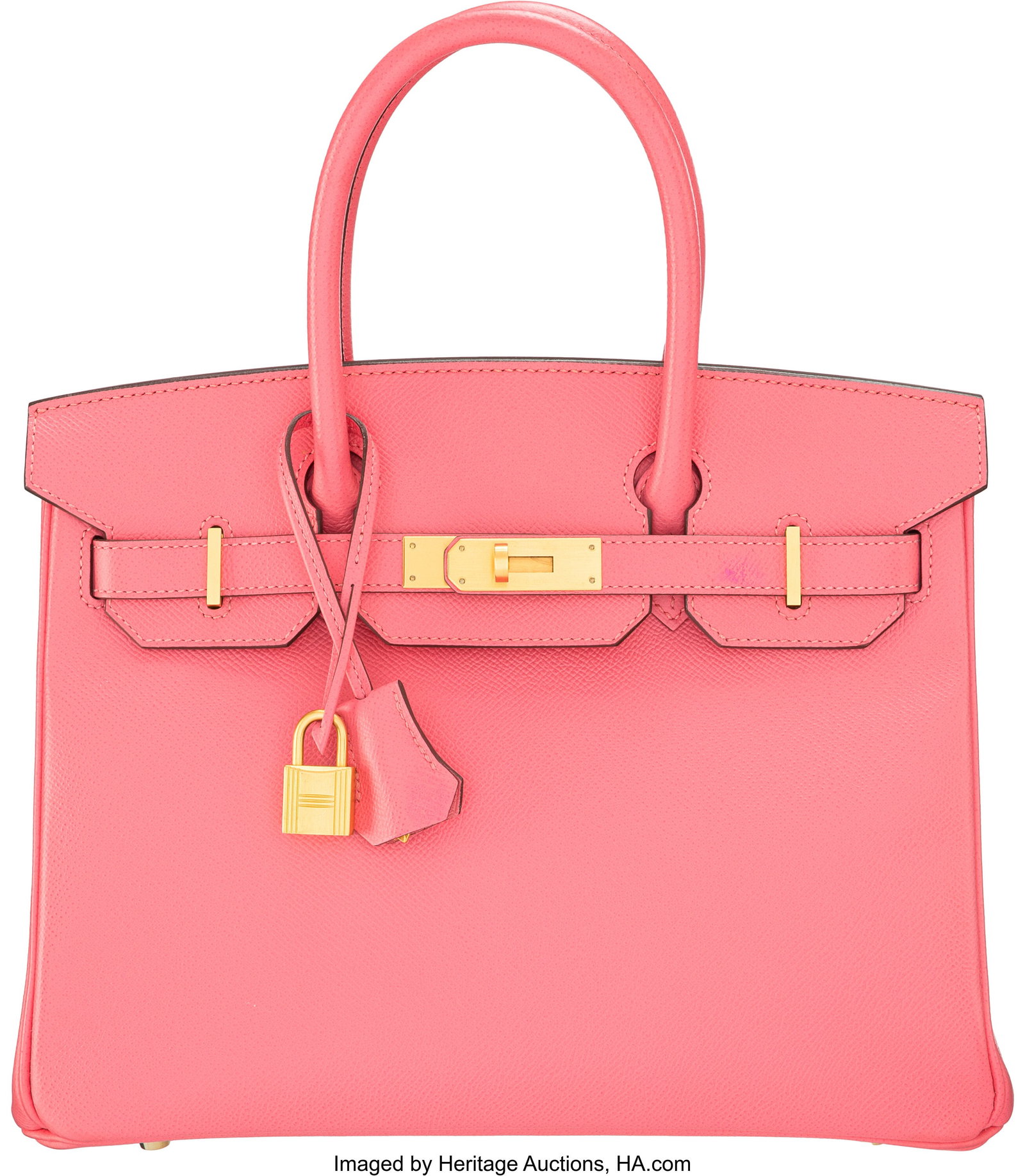 Hermès Special Order Horseshoe 30cm Rose Azalee: Hermès Special Order Horseshoe 30cm Rose Azalee Epsom Leather Birkin Bag with Brushed Gold Hardware A, 2017 Condition: 3 12" Width x 8.5" Height x 6" Depth This bag is done i