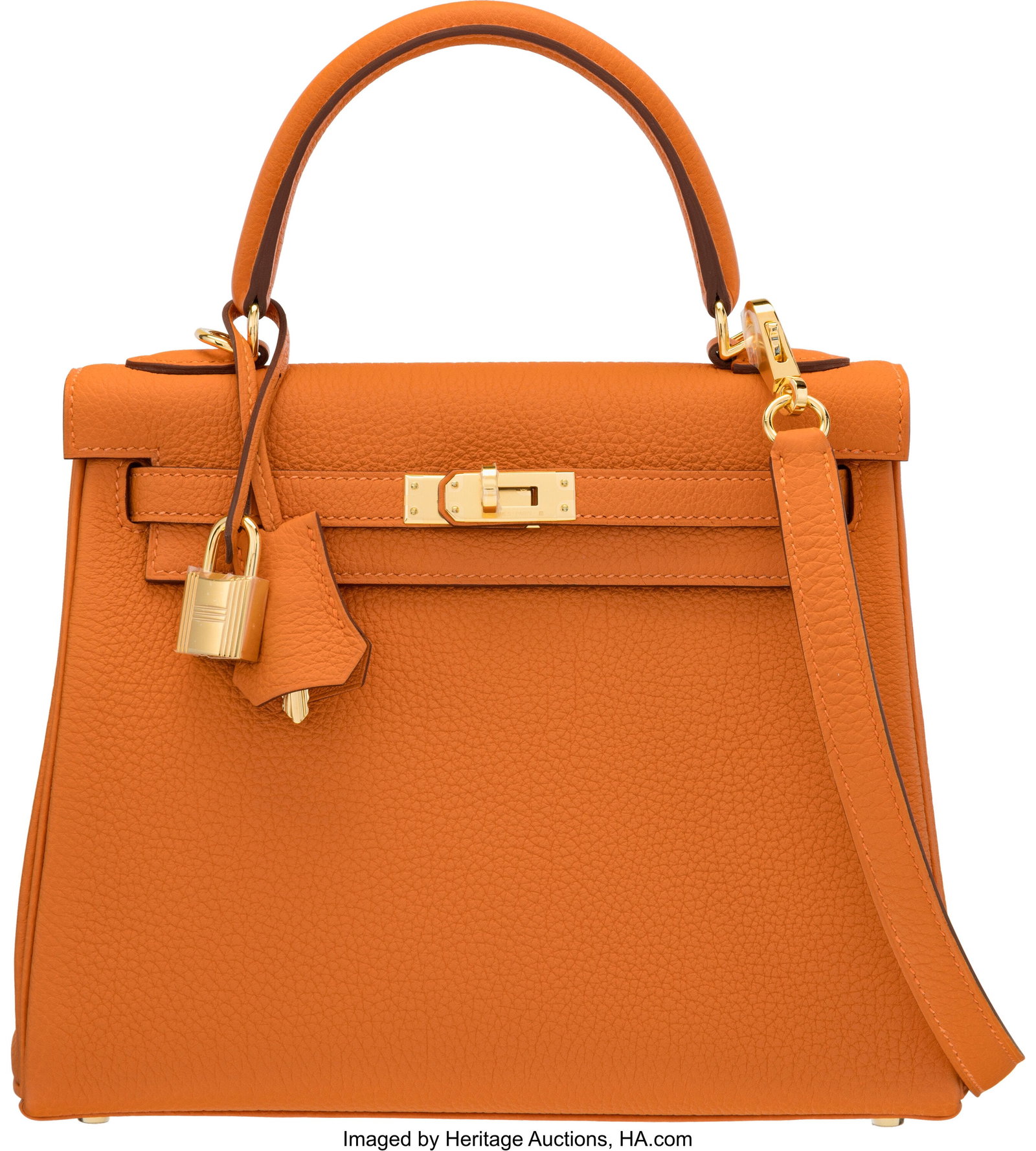 Hermès 25cm Orange Togo Leather Kelly Retourne : Hermès 25cm Orange Togo Leather Kelly Retourne Bag with Gold Hardware K, 2025 Condition: 1 9.25" Width x 7.5" Height x 4" Depth This bag is done in Orange Togo Leather