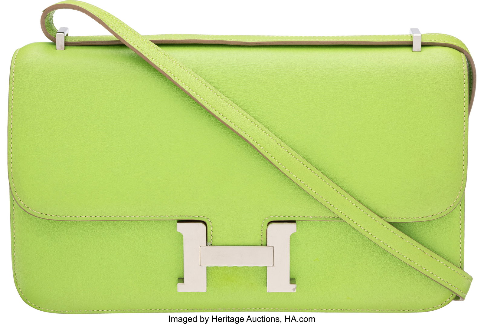 Hermès Kiwi Swift Leather Constance Elan with P: Hermès Kiwi Swift Leather Constance Elan with Palladium Hardware Q Square, 2013 Condition: 2 9.5" Width x 6" Height x 2" Depth This bag is done in Kiwi Swift Leather with