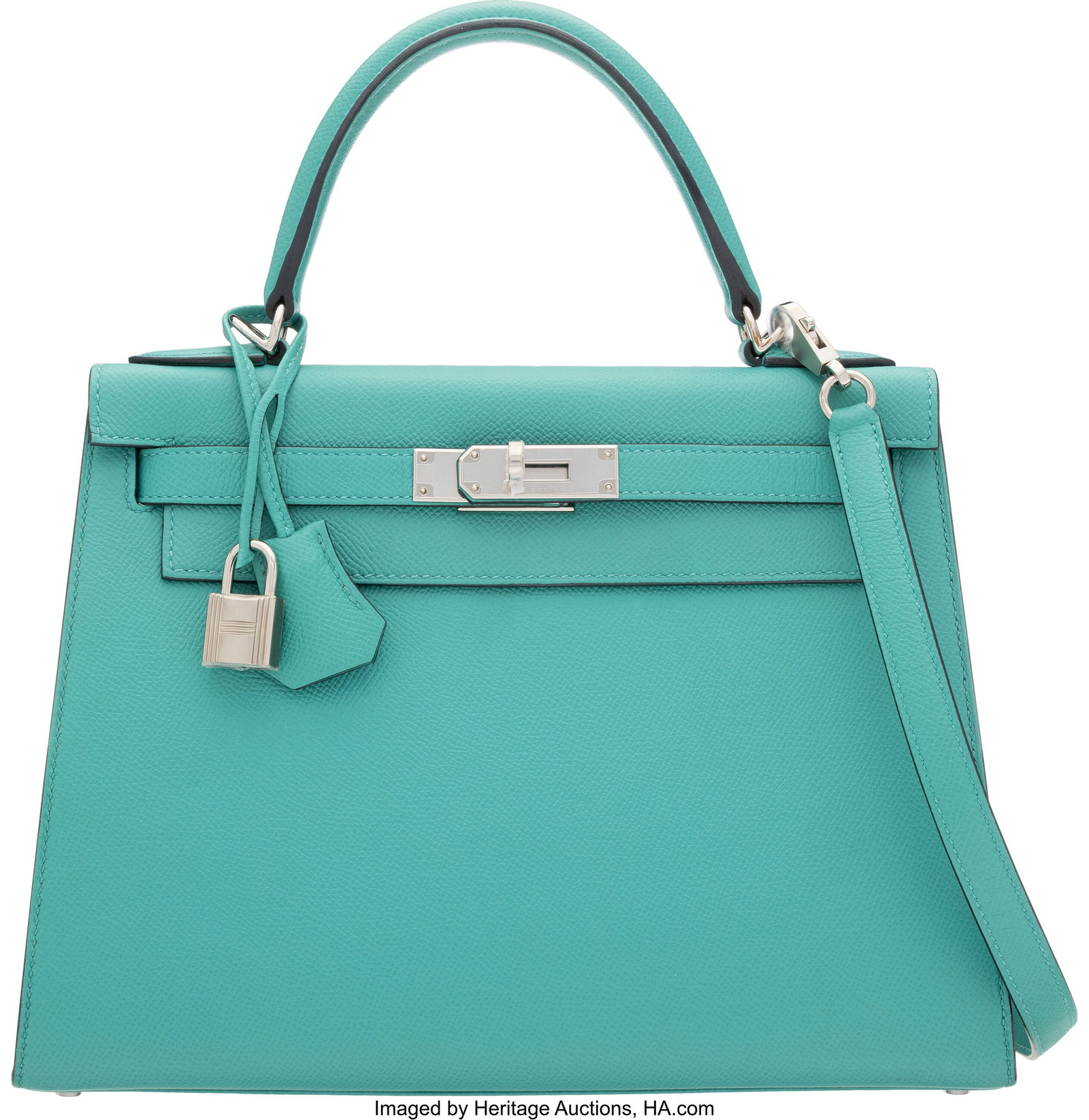 Hermès 28cm Vert Verone Epsom Leather Kelly Sel: Hermès 28cm Vert Verone Epsom Leather Kelly Sellier Bag with Palladium Hardware D, 2019 Condition: 2 11" Width x 8.5" Height x 4.5" Depth This bag is done in Vert
