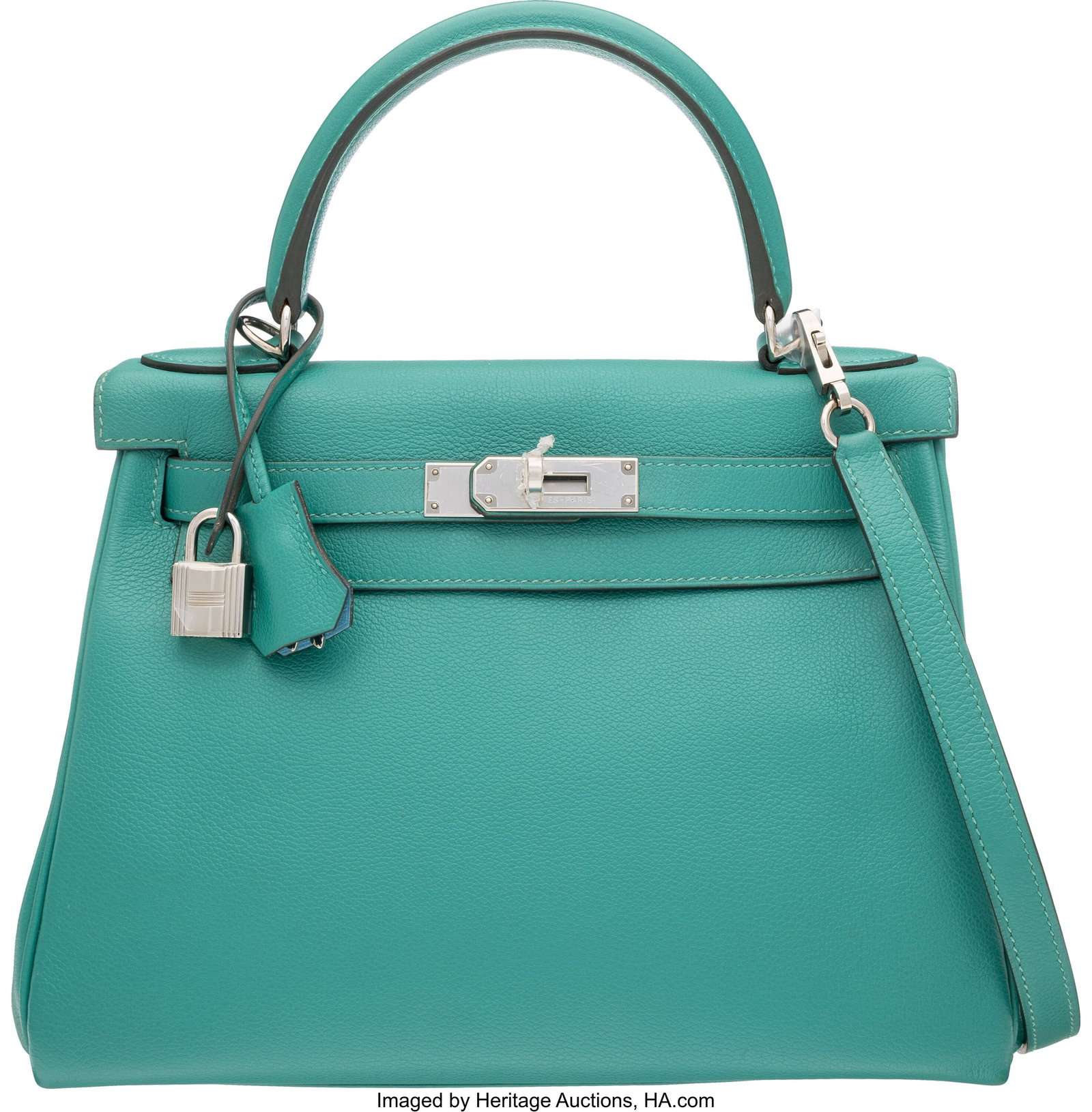 Hermès Limited Edition 28cm Vert Verone & Bleu : Hermès Limited Edition 28cm Vert Verone & Bleu Du Nord Evercolor Leather Verso Kelly Retourne Bag with Palladium Hardware Y, 2020 Condition: 2 11.5" Width x 8.25" 