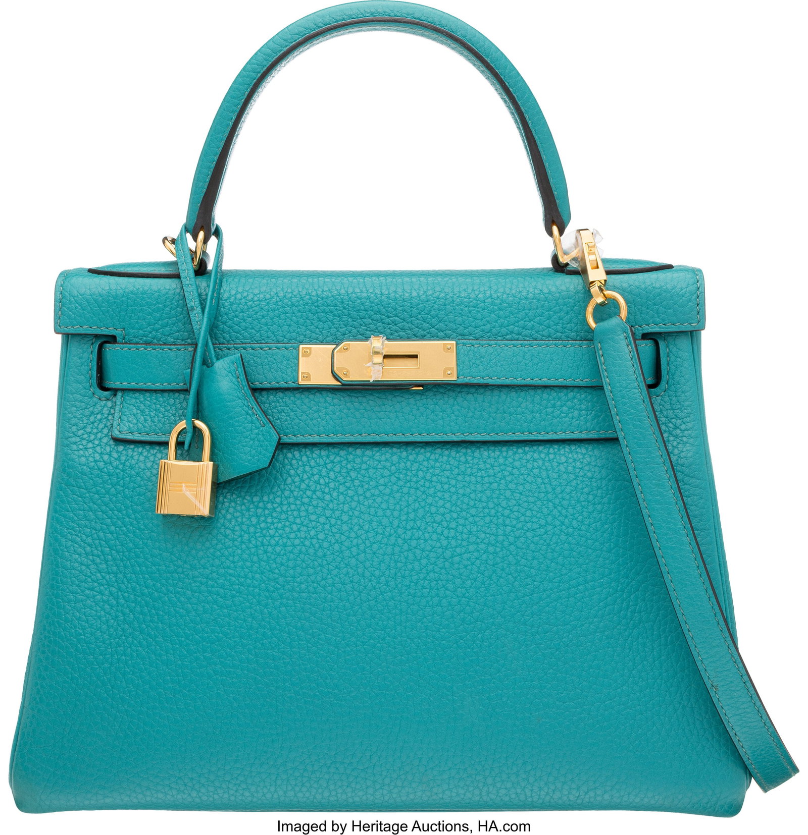 Hermès 28cm Vert Vertigo Clemence Leather Kelly (1 of 5)