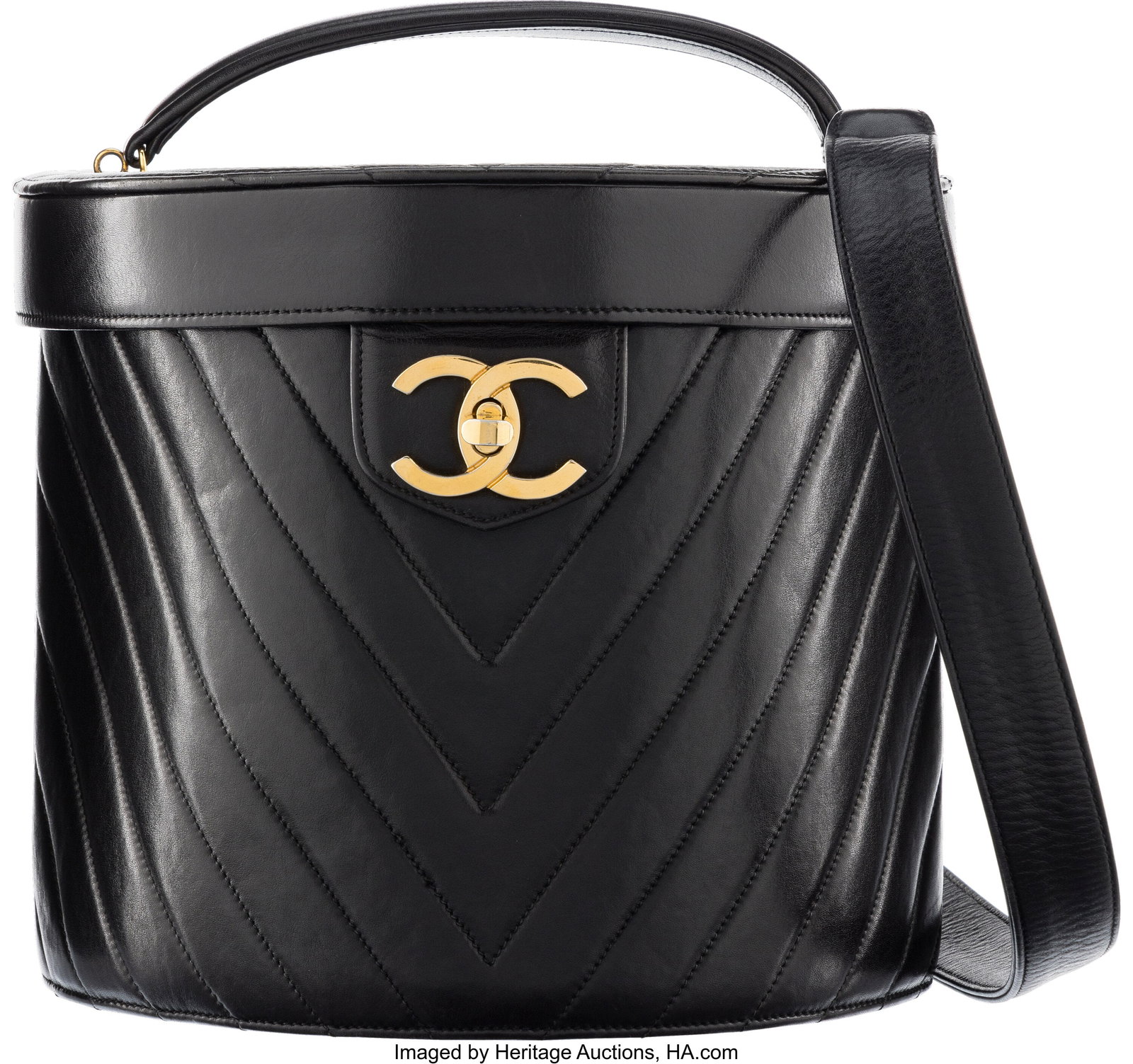 Chanel Vintage Black Quilted Lambskin Leather Va: Chanel Vintage Black Quilted Lambskin Leather Vanity Case with Gold Hardware 1994-1996 Condition: 3 8.5" Width x 8" Height x 5.5" Depth This bag is done in Black Lambskin Leather w