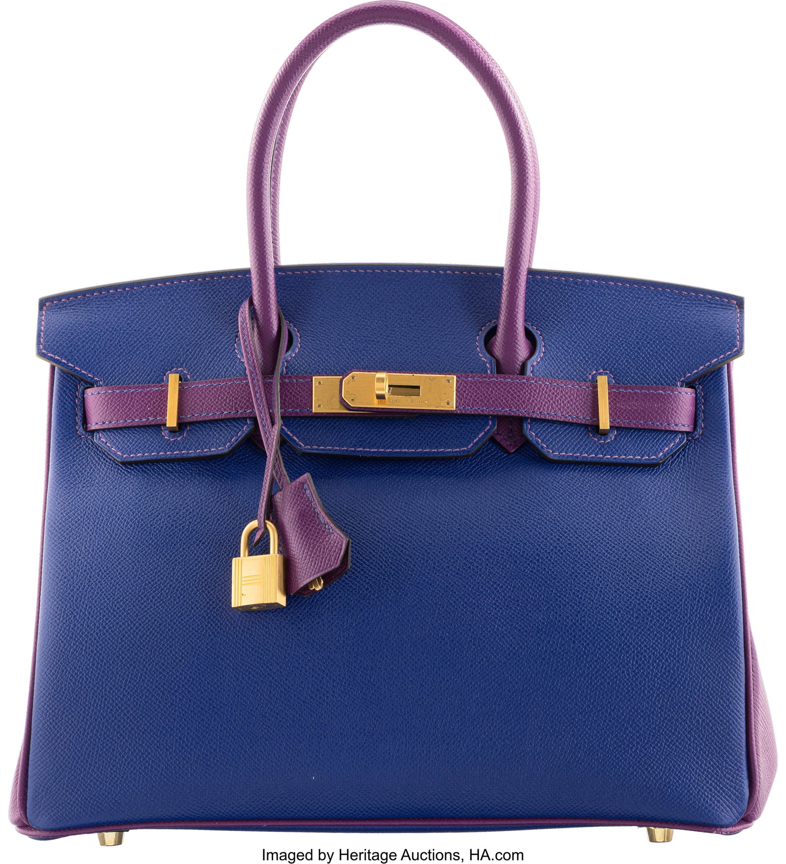 Hermès Special Order Horseshoe 30cm Bleu Electr: Hermès Special Order Horseshoe 30cm Bleu Electrique & Anemone Epsom Leather Birkin Bag with Brushed Gold Hardware T, 2015 Condition: 2 11" Width x 8" Height x 6" Depth This bag 