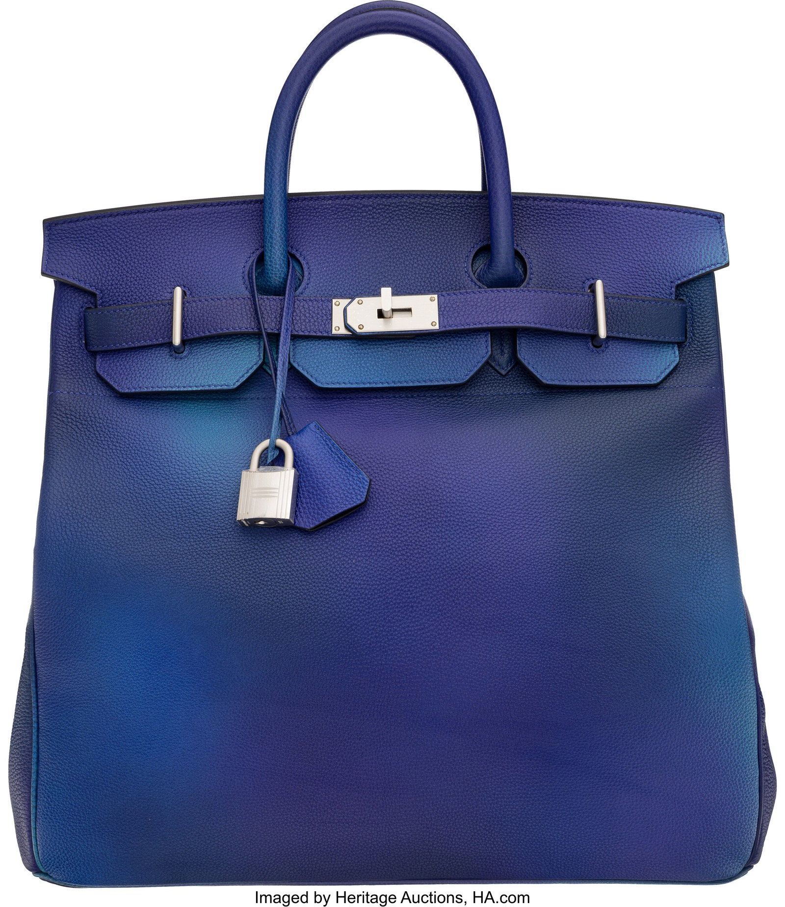 Hermès Limited Edition 40cm Bleu Nuit, Violet, : Hermès Limited Edition 40cm Bleu Nuit, Violet, & Aqua Togo Leather Cosmos HAC Birkin Bag with Brushed Palladium Hardware Y, 2020 Condition: 1 15.75" Width x 1