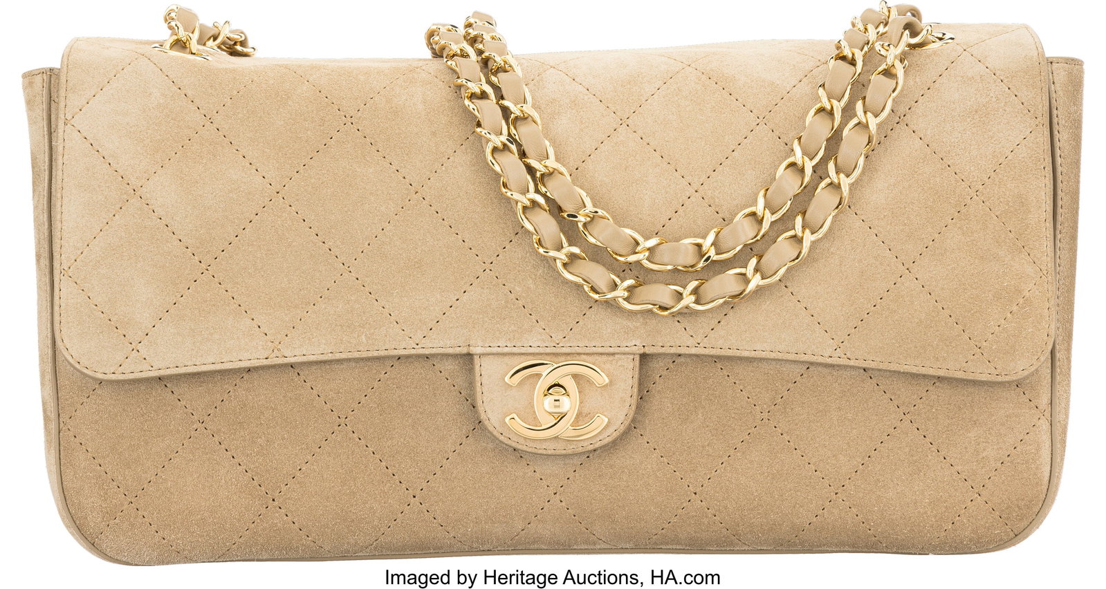 Chanel Taupe Quilted Suede Maxi Souplissimo Flap: Chanel Taupe Quilted Suede Maxi Souplissimo Flap Bag with Gold Hardware 2026 Condition: 1 13" Width x 8" Height x 4" Depth This bag is done in Taupe Suede with Gold Hardware, featuring a r