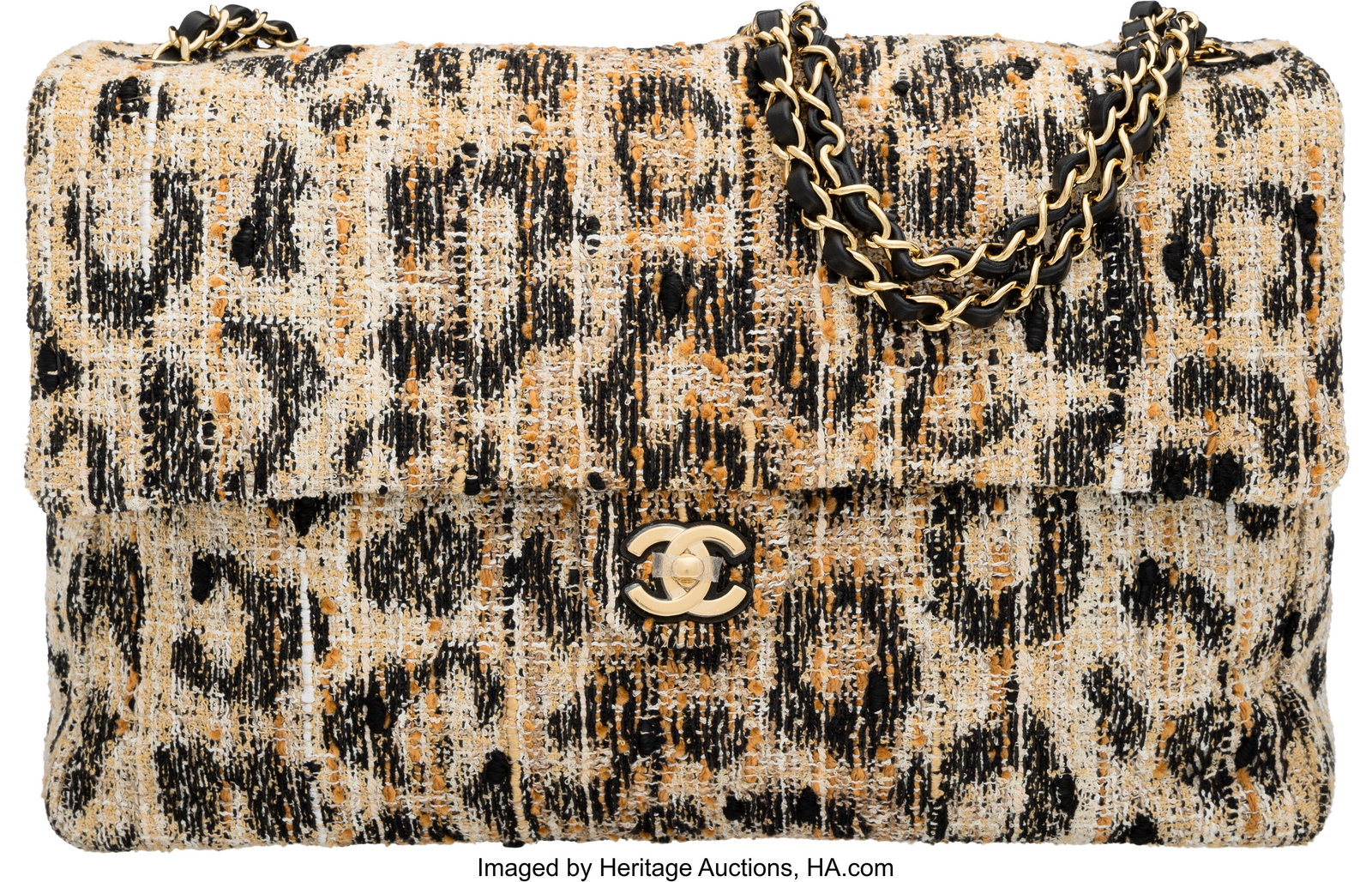 Chanel Leopard Print Tweed Mixed Fibers Maxi Sou: Chanel Leopard Print Tweed Mixed Fibers Maxi Souplissimo Flap Bag with Gold Hardware Métiers d'Art 2026 Condition: 1 15" Width x 4" Depth x 10" Height This bag is done in Brown, Bla
