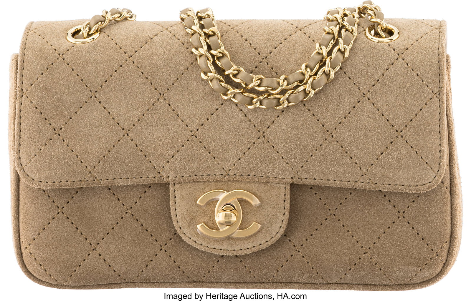 Chanel Taupe Quilted Suede Mini Souplissimo Flap: Chanel Taupe Quilted Suede Mini Souplissimo Flap Bag with Gold Hardware 2026 Condition: 1 8" Width x 4.5" Height x 2.5" Depth This bag is done in Taupe Suede with Gold Hardware&com