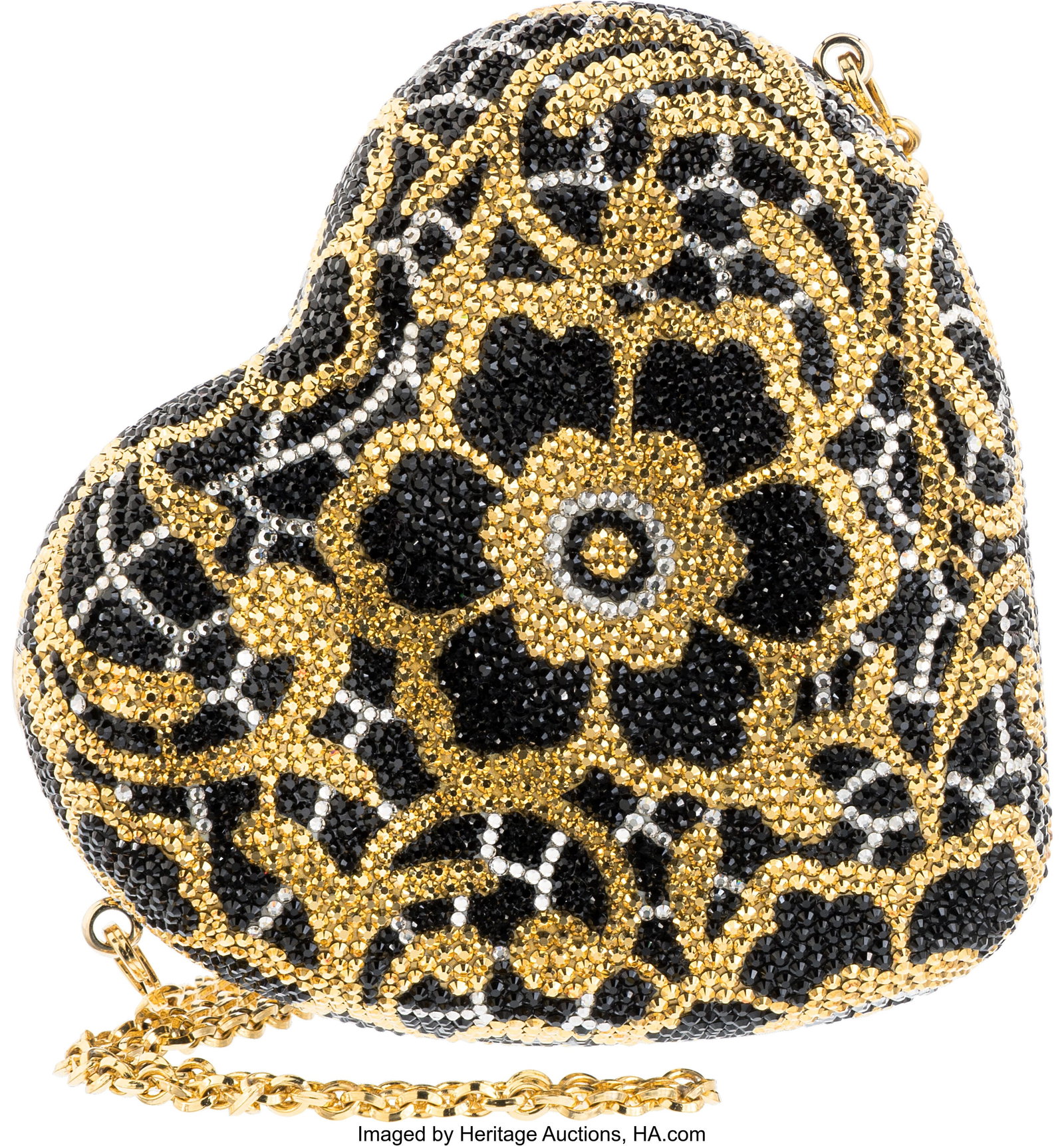 Judith Leiber Black & Gold Crystal Floral Heart  (1 of 3)