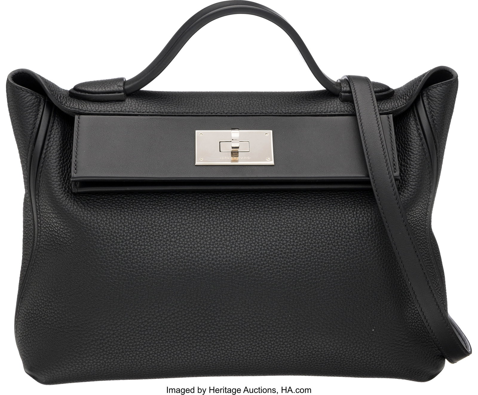 Hermès 29cm Black Togo & Swift Leather 24/24 Ba: Hermès 29cm Black Togo & Swift Leather 24/24 Bag with Palladium Hardware Z, 2021 Condition: 2 11" Width x 8" Height x 5.5" Depth This bag is done in Black Togo and Sw