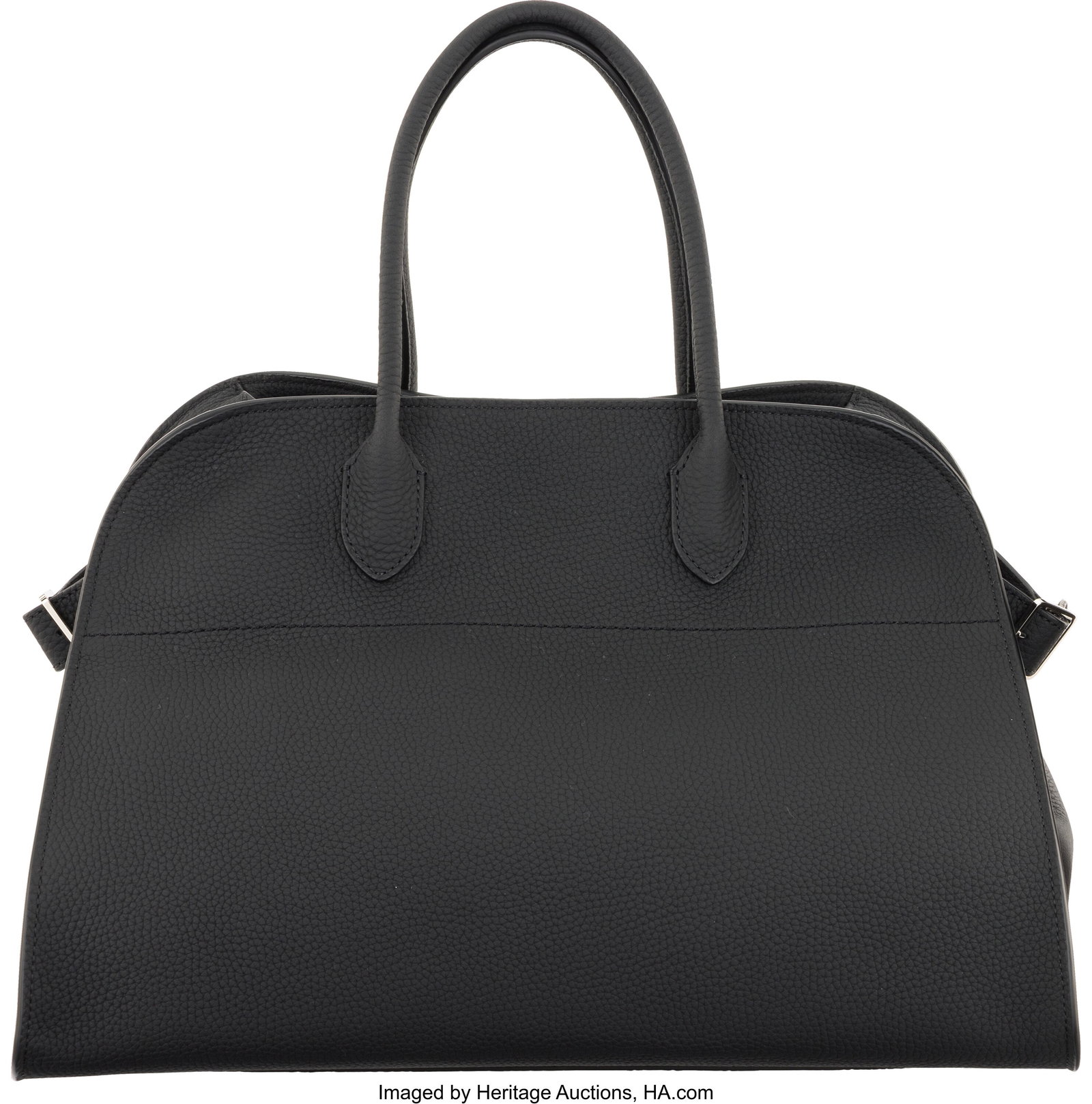 The Row Black Calfskin Leather Soft Margaux 15 B: The Row Black Calfskin Leather Soft Margaux 15 Bag with Silver Hardware Condition: 1 15" Width x 11" Height x 9" Depth This bag is done in Black Calfskin Leather with Silver Hardware, feat