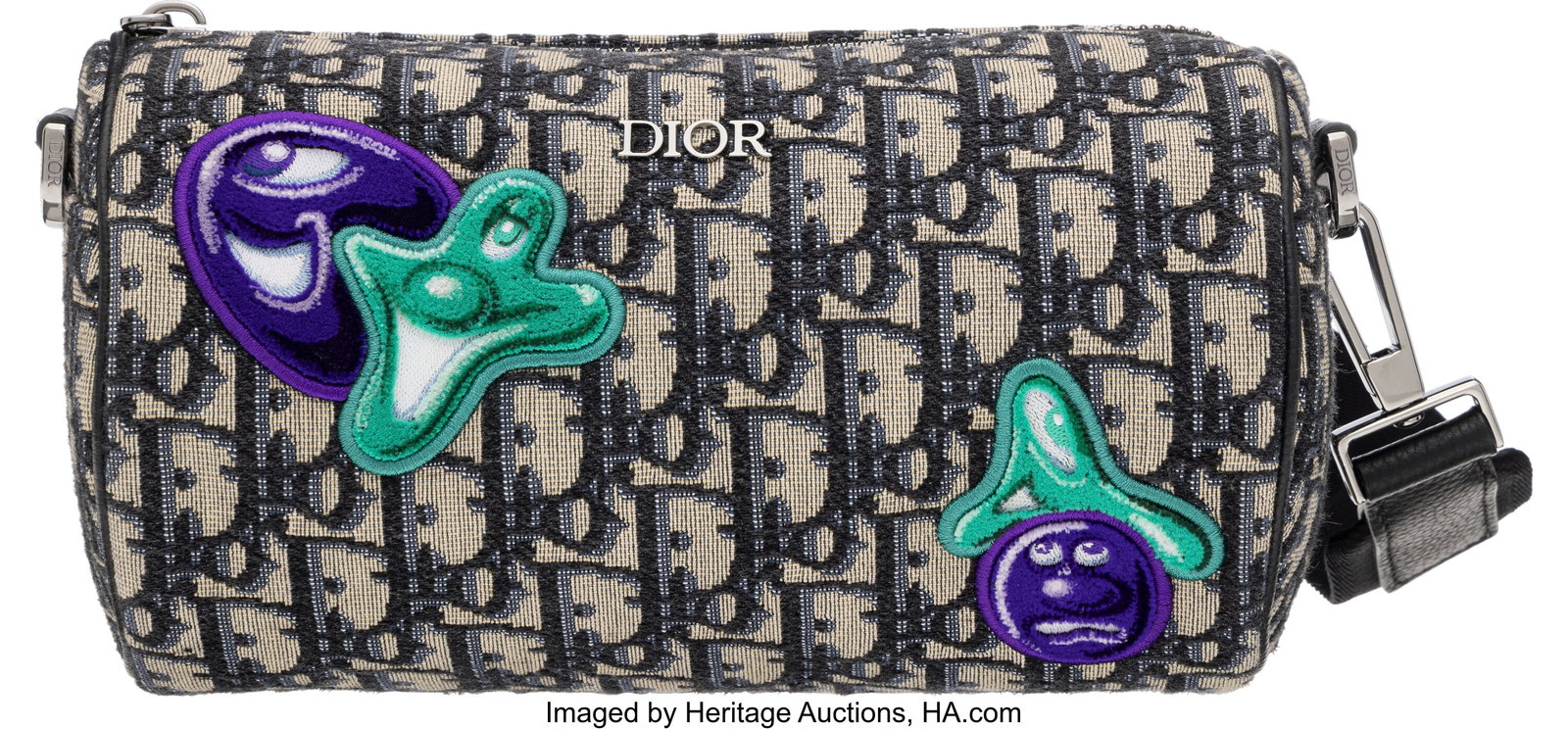 Christian Dior x Kenny Scharf Blue Oblique Jacqu: Christian Dior x Kenny Scharf Blue Oblique Jacquard Canvas Roller Messenger Bag 2021 Condition:1 8" Width x 5"Height x 4.5" Depth This bag is done Blue Oblique Jacquard Canvas with Silver