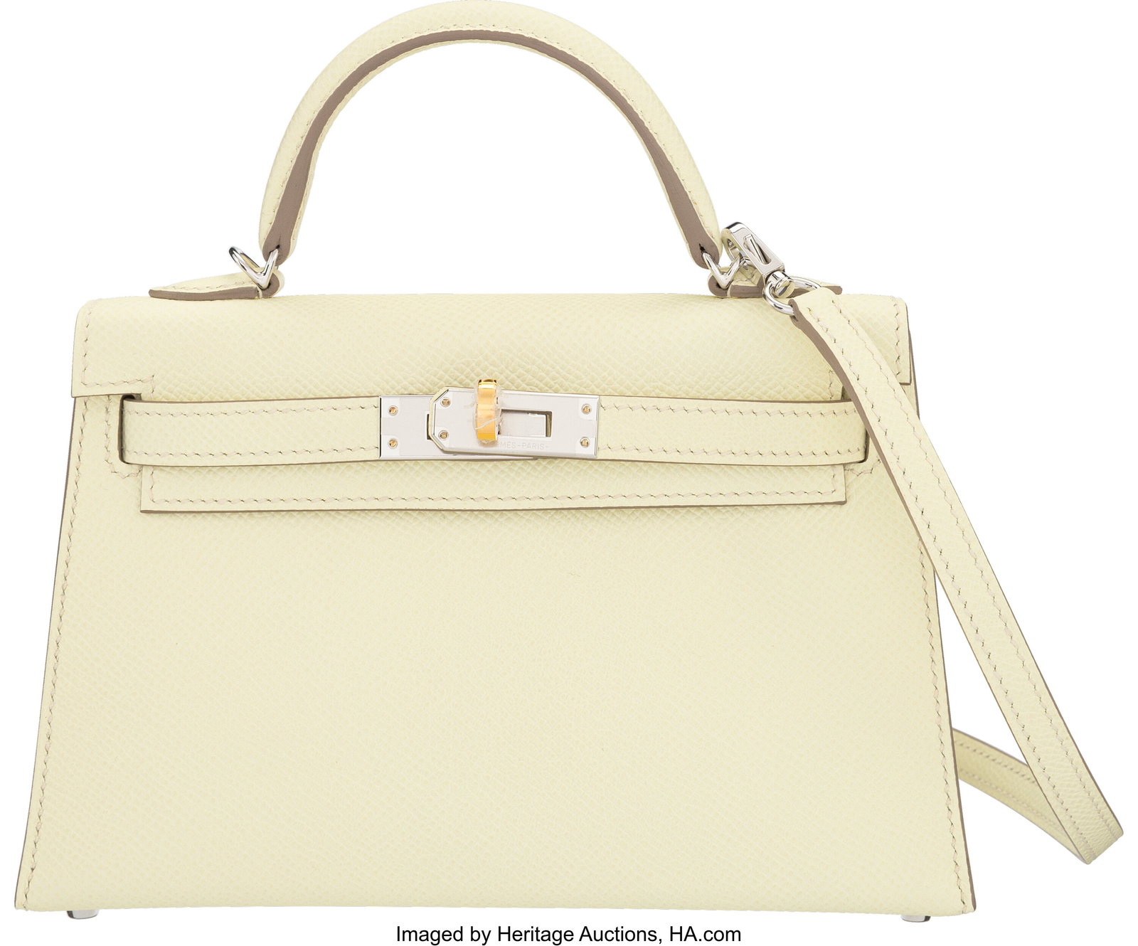 Hermès 20cm Jaune Milton Epsom Leather Mini Kel: Hermès 20cm Jaune Milton Epsom Leather Mini Kelly with Electrum Hardware W, 2024 Condition: 1 7.5" Width x 5" Height x 2" Depth This bag is done in Jaune Milton Epsom Leather