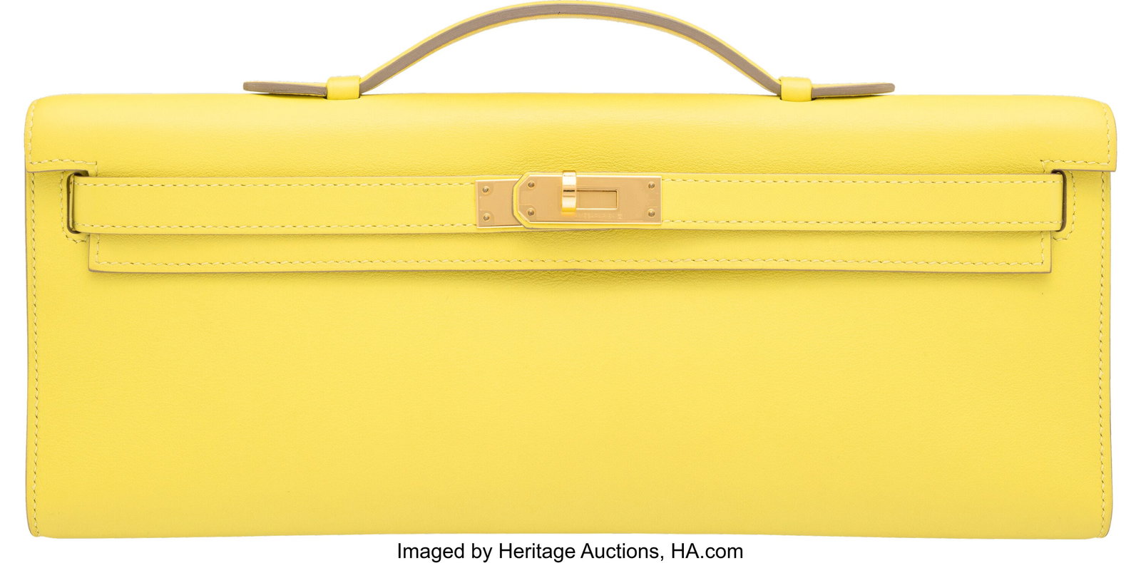 Hermès Lime Swift Leather Kelly Cut Clutch with: Hermès Lime Swift Leather Kelly Cut Clutch with Rose Gold Hardware D, 2019 Condition: 2 12" Width x 5" Height x 1" Depth This clutch is done in Lime Swift Leather with Rose Gold Har
