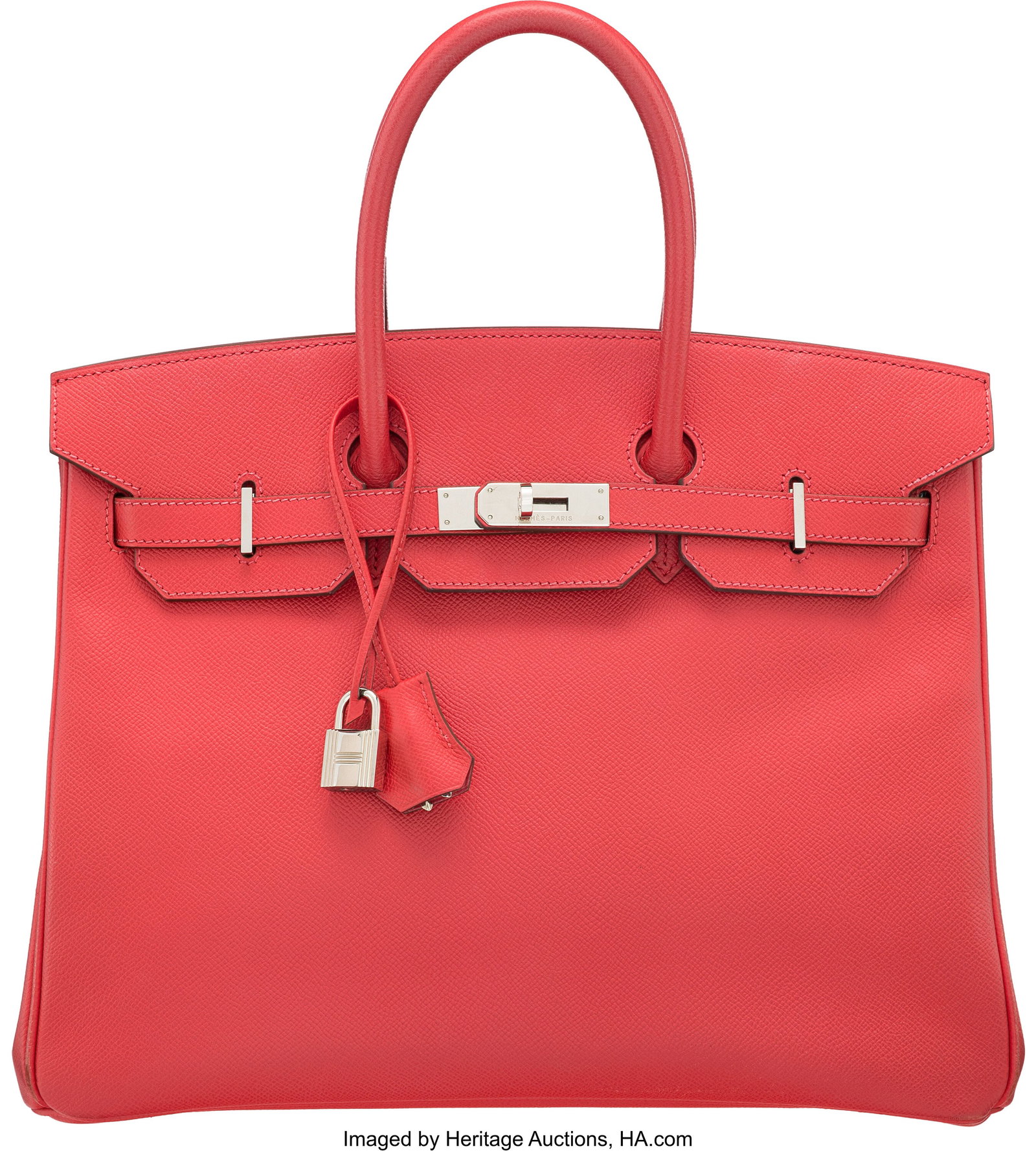 Hermès 35cm Rouge Vif Epsom Leather Birkin Bag : Hermès 35cm Rouge Vif Epsom Leather Birkin Bag with Palladium Hardware H Square, 2004 Condition: 3 14" Width x 9.5" Height x 7" Depth This bag is done in Rouge Vif Epsom Leat