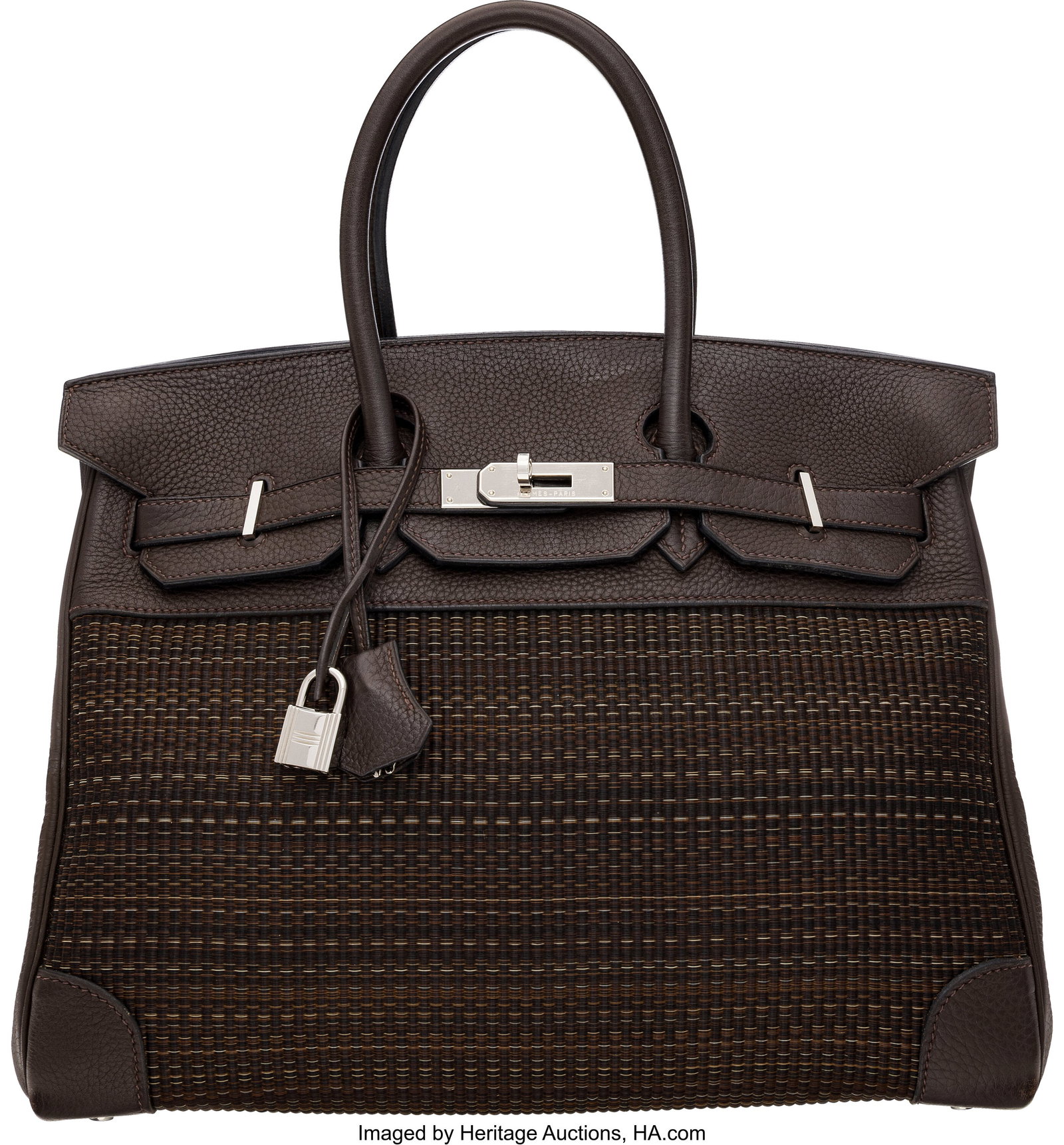 Hermès 35cm Ebene Clemence Leather & Crinoline : Hermès 35cm Ebene Clemence Leather & Crinoline Birkin Bag with Palladium Hardware I Square, 2005 Condition: 3 14" Width x 10" Height x 7" Depth This bag is done in Ebene Clemenc