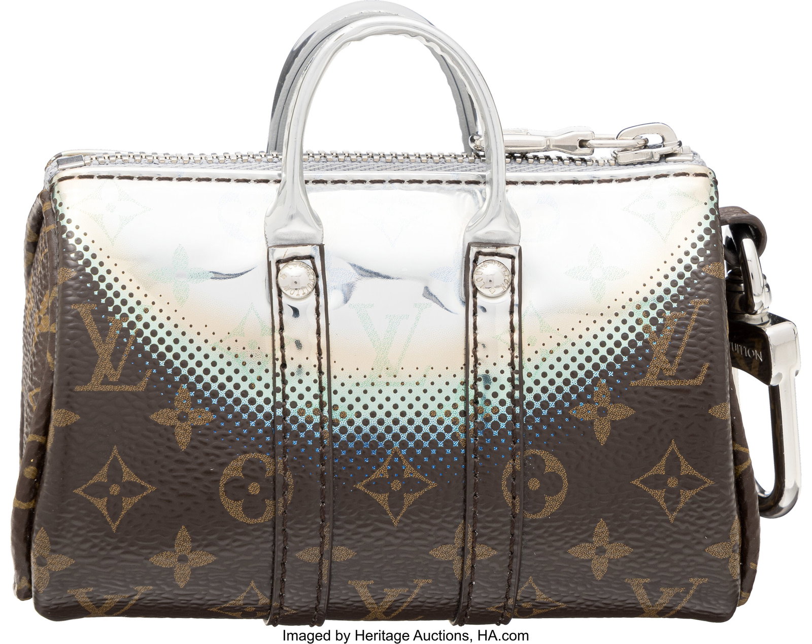 Louis Vuitton Monogram Coated Canvas Mini Nebula: Louis Vuitton Monogram Coated Canvas Mini Nebula Keepall Key Holder & Bag Charm Condition: 1 4" Width x 2.25" Height This bag charm is done in Monogram Coated Canvas with Silver Hardw