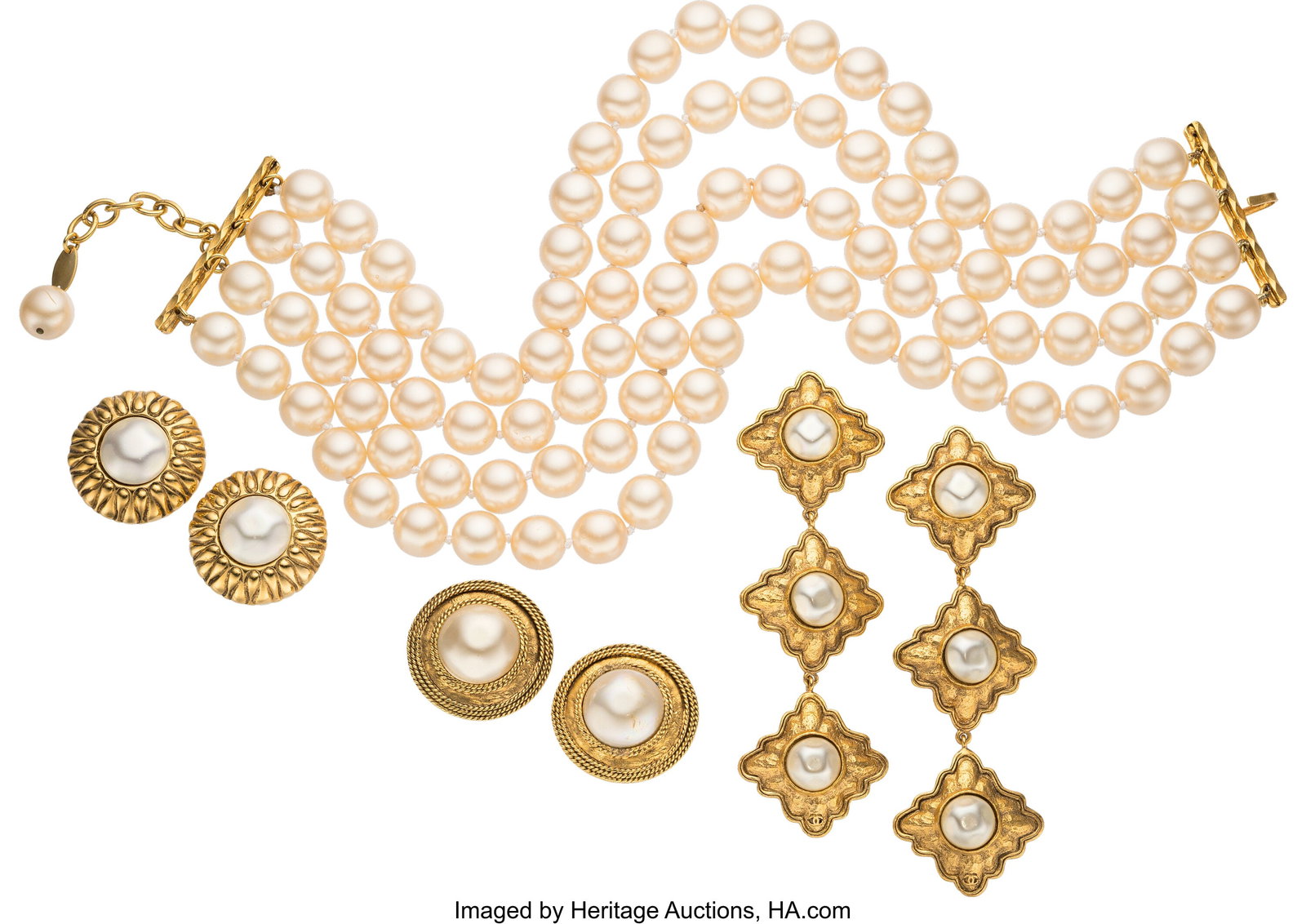 Chanel Set of Four: Vintage Pearl Necklace & Ear (1 of 1)
