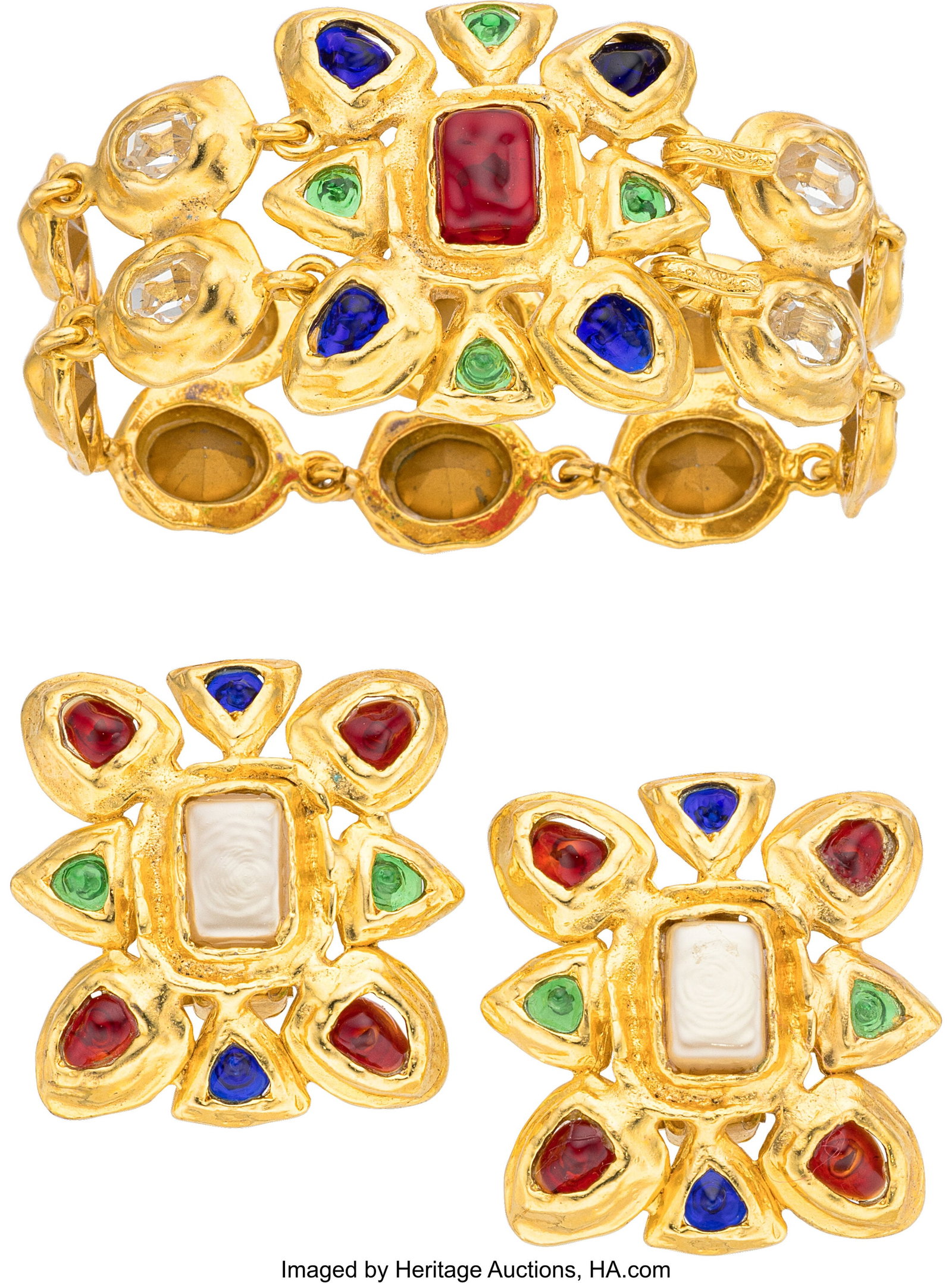 Chanel Set of Two: Vintage Multicolor Gripoix Ea: Chanel Set of Two: Vintage Multicolor Gripoix Earrings & Necklace See Extended Condition Report for Details. This set includes: Chanel Vintage Gold Plated Multicolor Gripoix &am