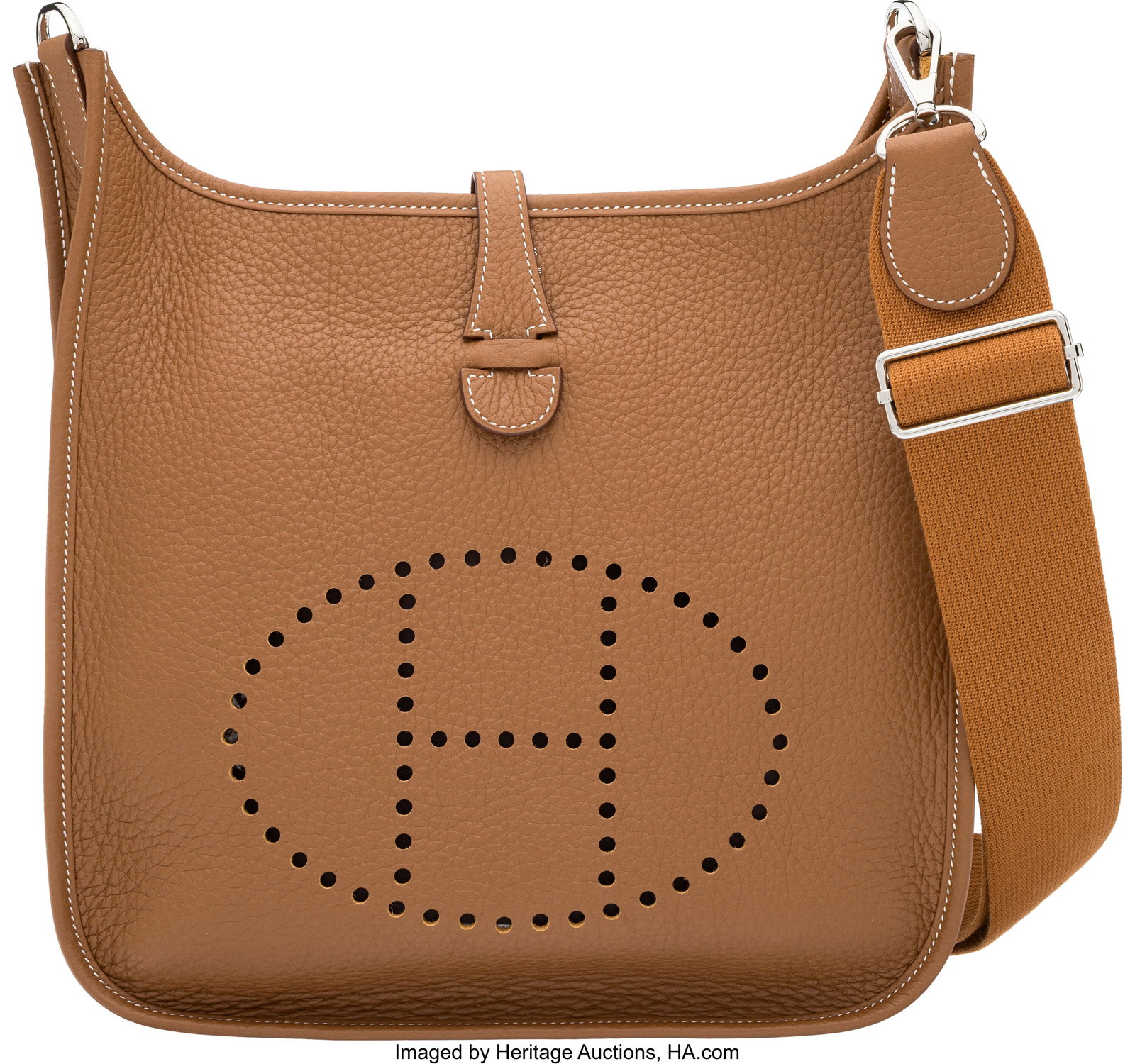 Hermès 29cm Gold Clemence Leather Evelyne III B: Hermès 29cm Gold Clemence Leather Evelyne III Bag with Palladium Hardware K, 2025 Condition: 1 11.5" Width x 12" Height x 3" Depth This bag is done in Gold Clemence Leather w