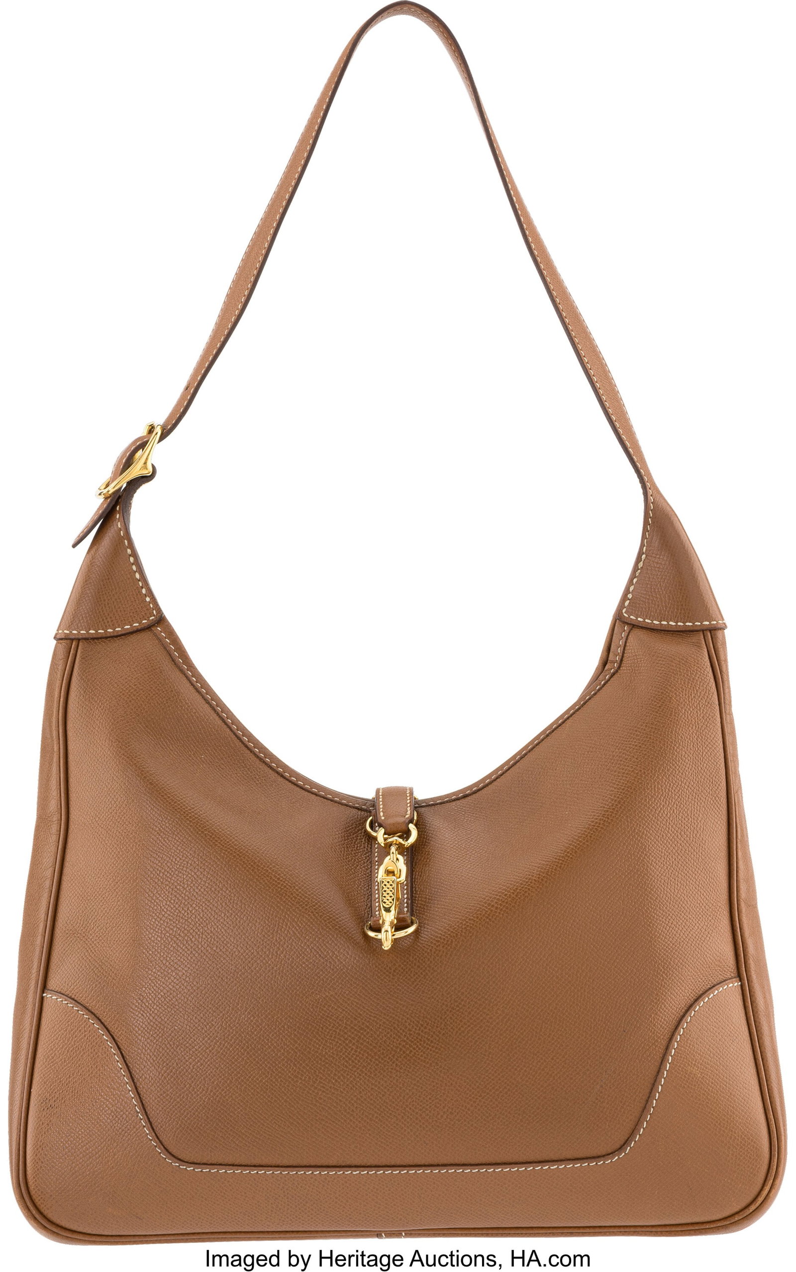 Hermès Vintage 31cm Gold Courchevel Leather Tri: Hermès Vintage 31cm Gold Courchevel Leather Trim Bag with Gold Hardware V Circle, 1992 Condition: 4 12" Width x 9.5" Height x 3.5" Depth This bag is done in Gold Courc
