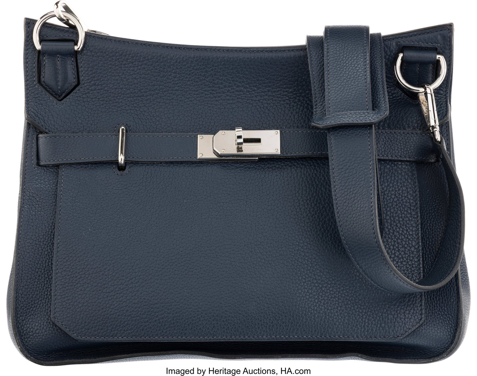 Hermès 32cm Bleu De Prusse Clemence Leather Jyp: Hermès 32cm Bleu De Prusse Clemence Leather Jypsiere Bag with Palladium Hardware L Square, 2008 Condition: 3 12.5" Width x 10" Height x 6" Depth This bag is done in Bleu De P