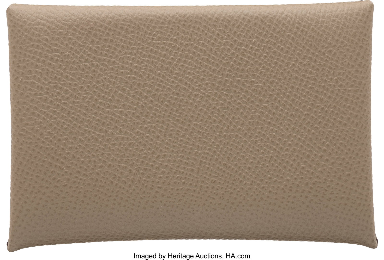 Hermès Etoupe Epsom Leather Calvi Card Holder w: Hermès Etoupe Epsom Leather Calvi Card Holder with Palladium Hardware B, 2023 Condition: 1 4" Width x 2.75" Height x 0.5" Depth This card holder is done in Etoupe Epso