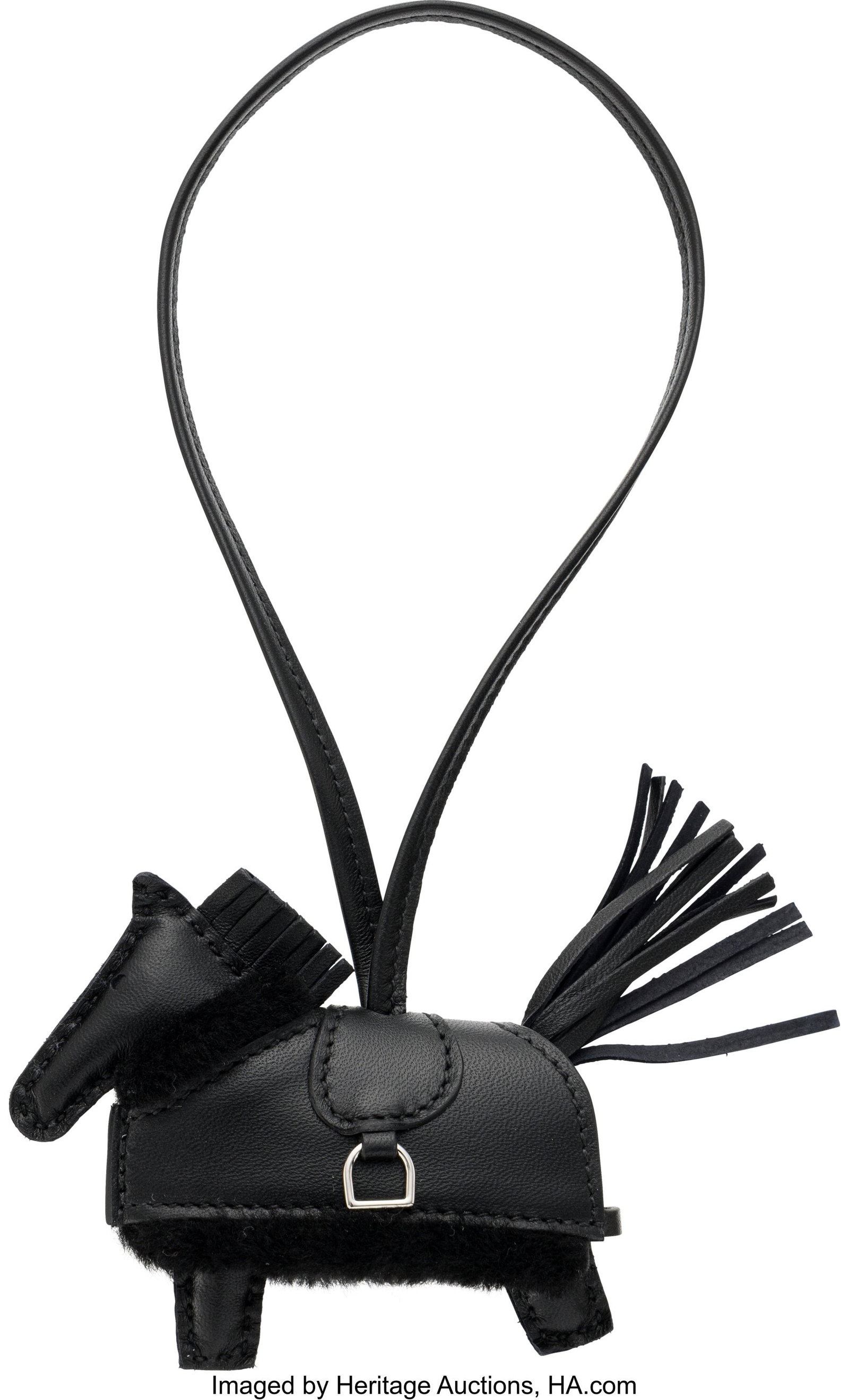 Hermès Black Milo Lambskin Leather Rodeo Robeo : Hermès Black Milo Lambskin Leather Rodeo Robeo Plush PM Charm G, 2026 Condition: 1 3.75" Width x 3" Height This charm is done in Black Milo Lambskin Leather with Merino Wool 