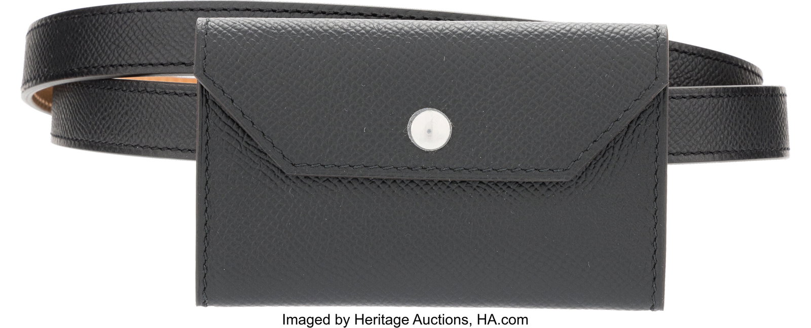 Hermès Black Epsom Leather Kelly Pocket 18 Belt: Hermès Black Epsom Leather Kelly Pocket 18 Belt with Palladium Hardware W, 2024 Condition: 1 Adjustable Size: 21.75" to 39.5" This belt is done in Black Epsom Le