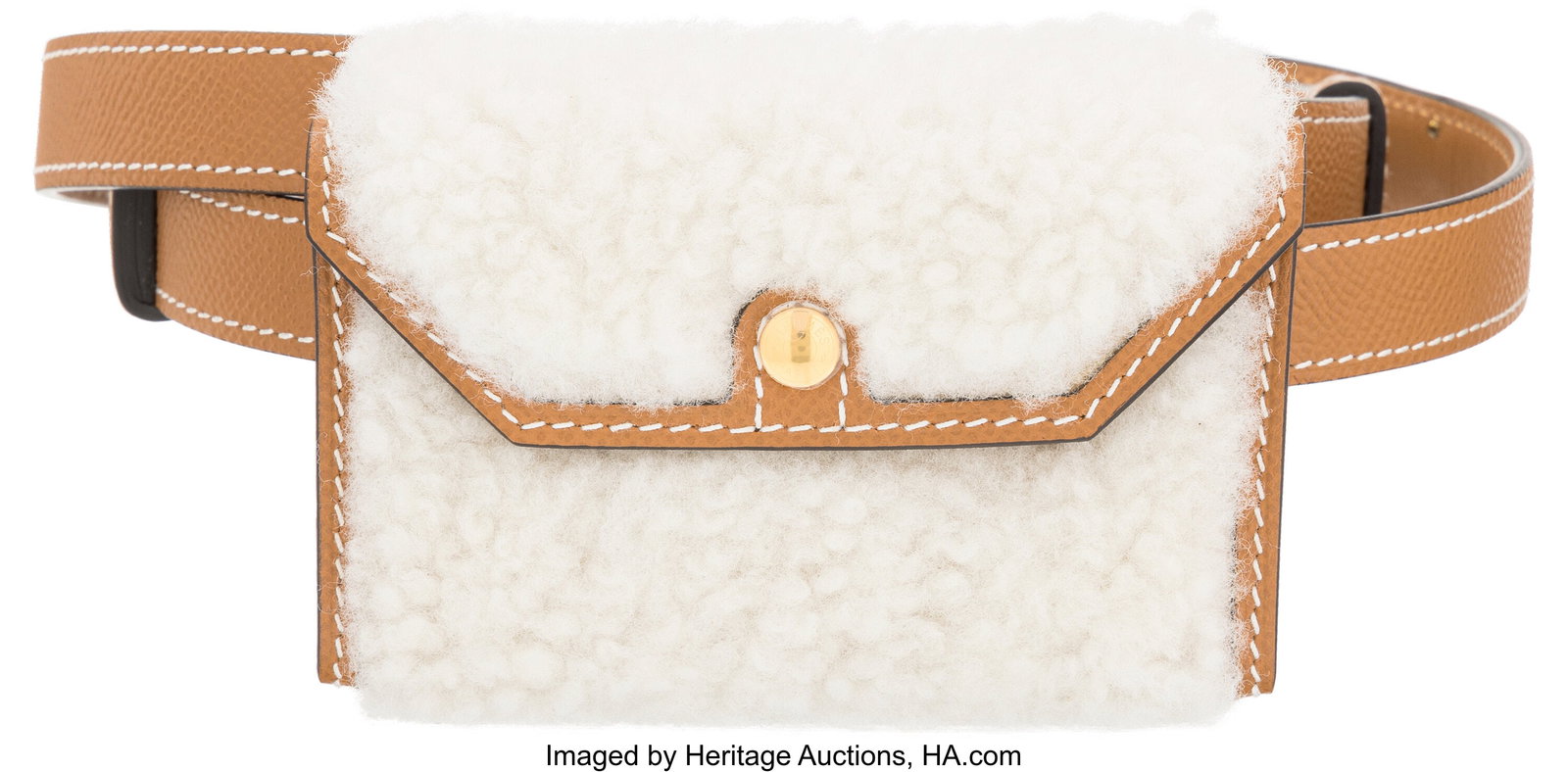 Hermès Gold Epsom Leather & Shearing Kelly Pock: Hermès Gold Epsom Leather & Shearing Kelly Pocket Teddy 18 Belt with Gold Hardware K, 2025 Condition: 1 Belt: 24"-40", Pouch: 5" Width x 4.25" Height Th