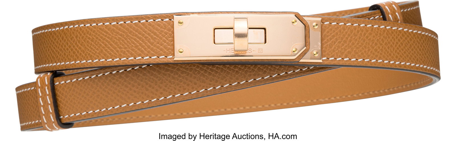Hermès Gold Epsom Leather Kelly 18 Belt with Ro: Hermès Gold Epsom Leather Kelly 18 Belt with Rose Gold Hardware K, 2025 Condition: 1 Adjustable Size 21.7"-39.4" x .71" Width This belt is done in Gold Epsom Le